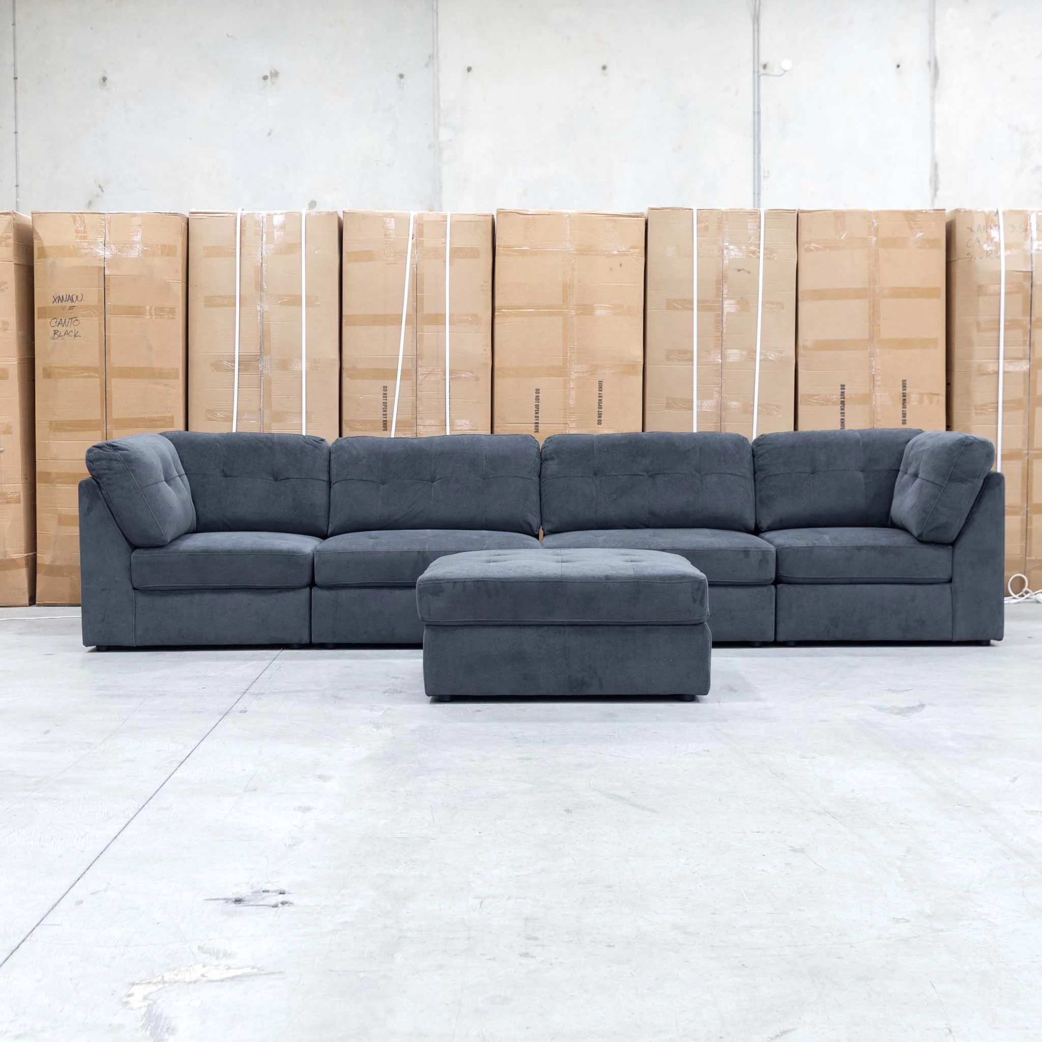 Easton Modular Corner Lounge with Ottoman - Dark Grey - Image 4