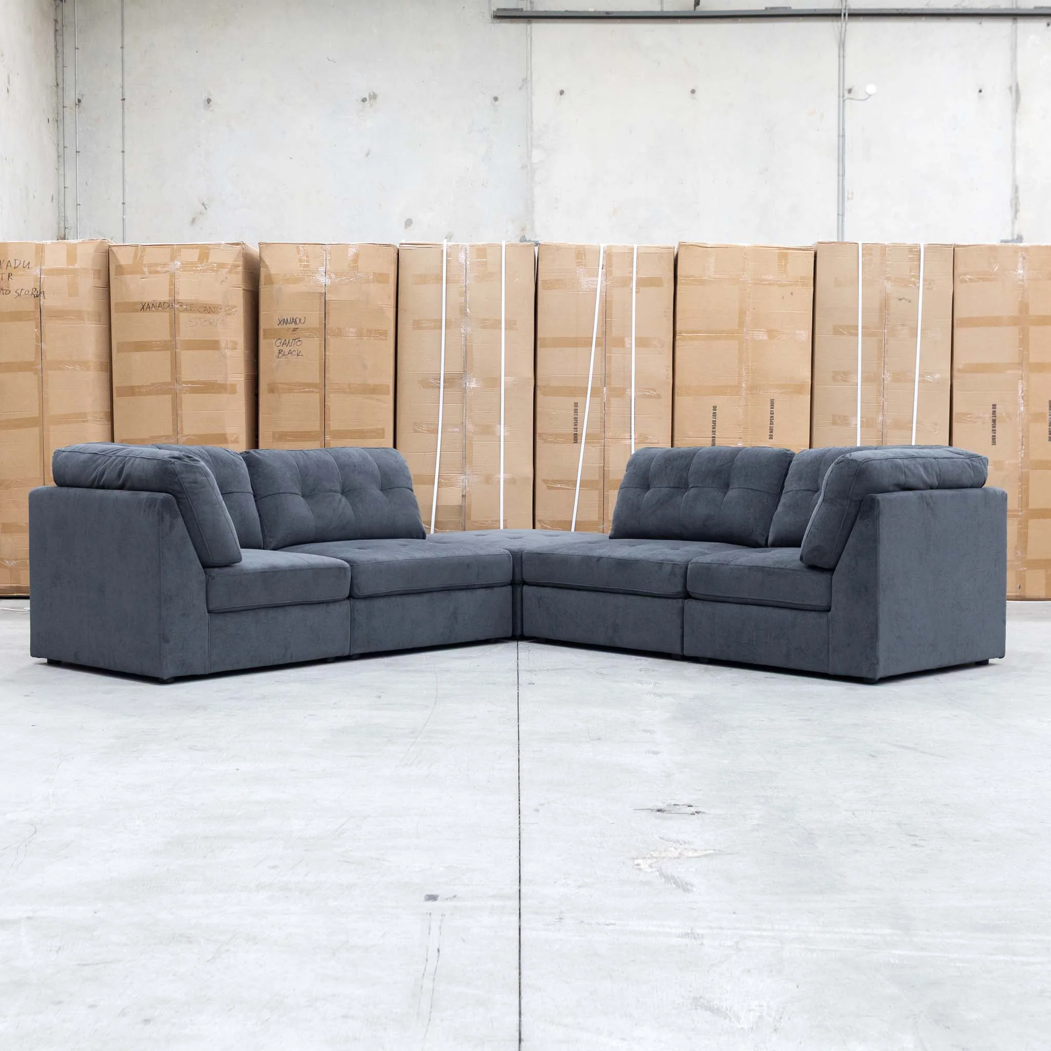 Easton Modular Corner Lounge with Ottoman - Dark Grey - Image 6