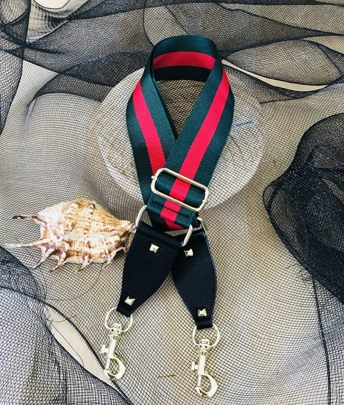 Green & Red Stripe - Bag Strap - Gold Hardware - Image 3