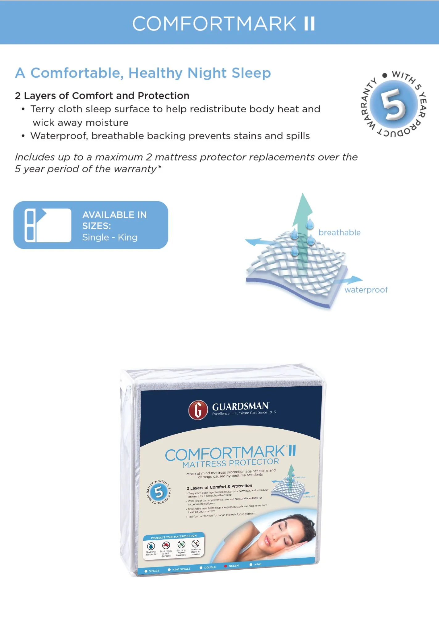 Guardsman ComfortMark II Mattress Protector - 5 Year Warranty - Single - Image 6