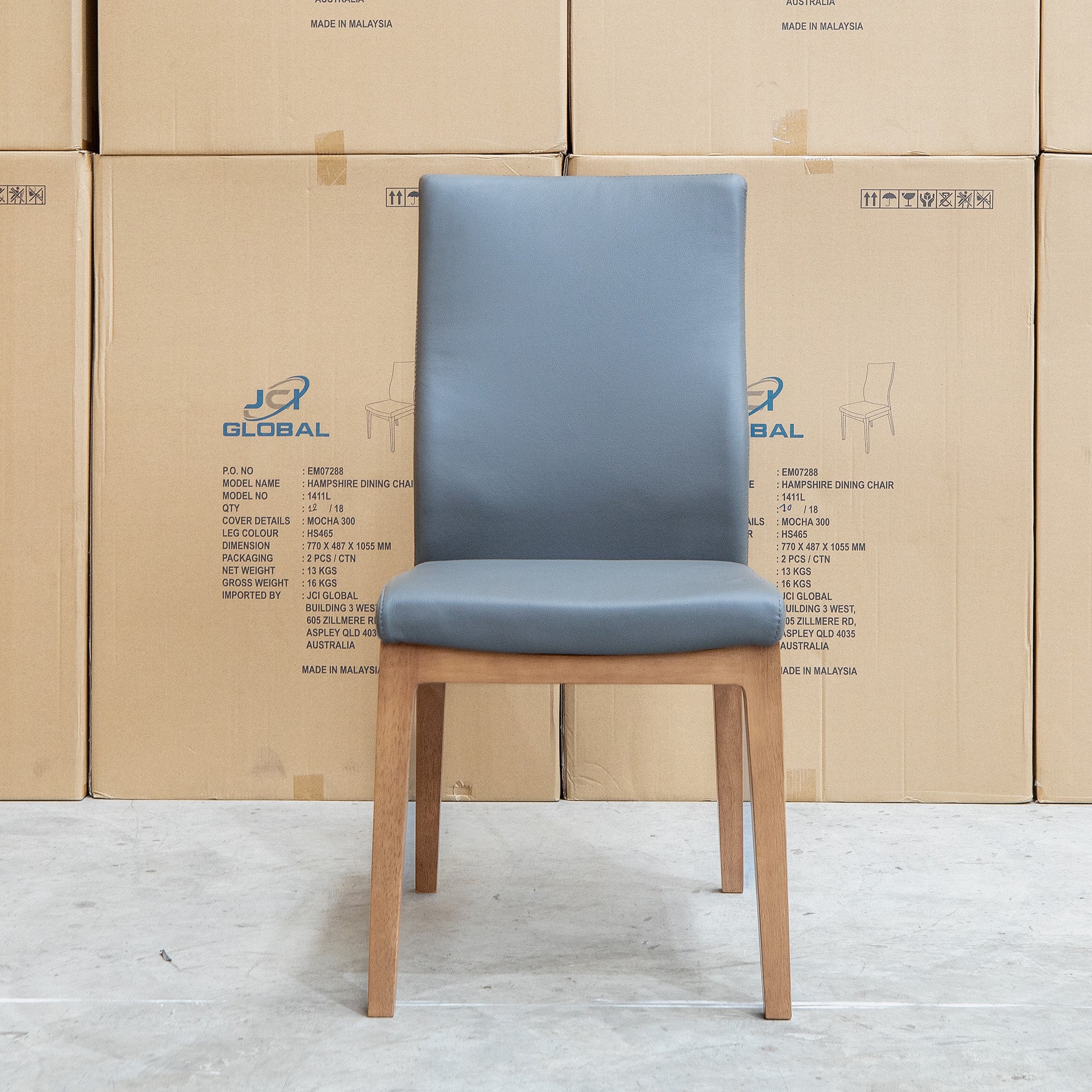 Hampshire Leather Dining Chair - Charcoal - Image 3