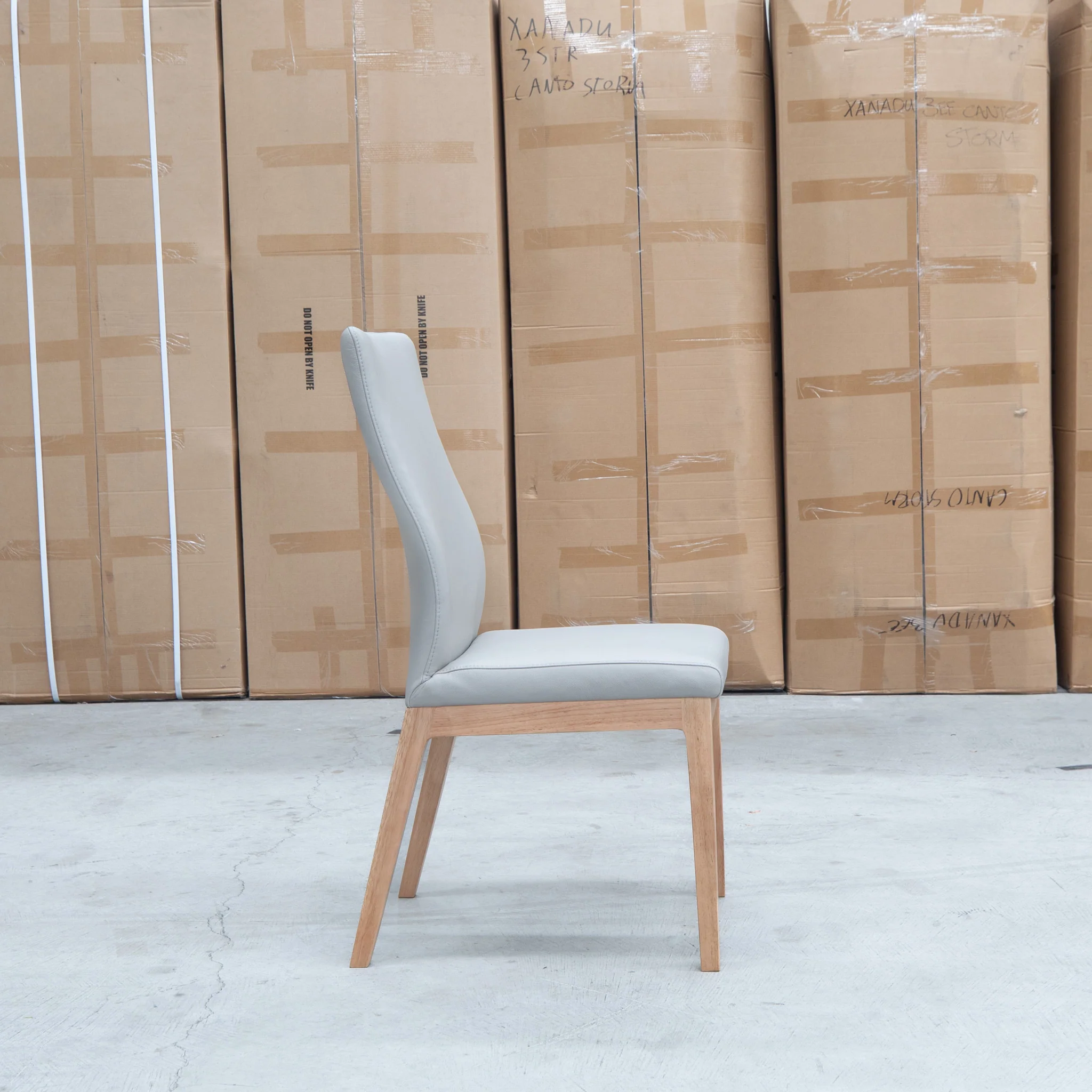 Hampshire Leather Dining Chair - Light Grey - Image 3