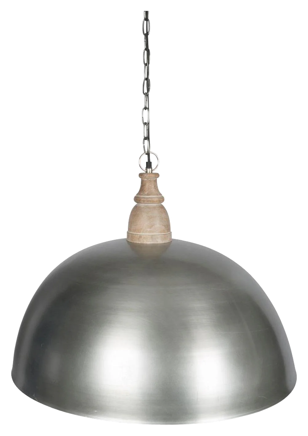 Large Iron Pendant Light with Wood Top  -  Antique Silver/White Wash  - VE42 - Available In-Store Only - Image 3