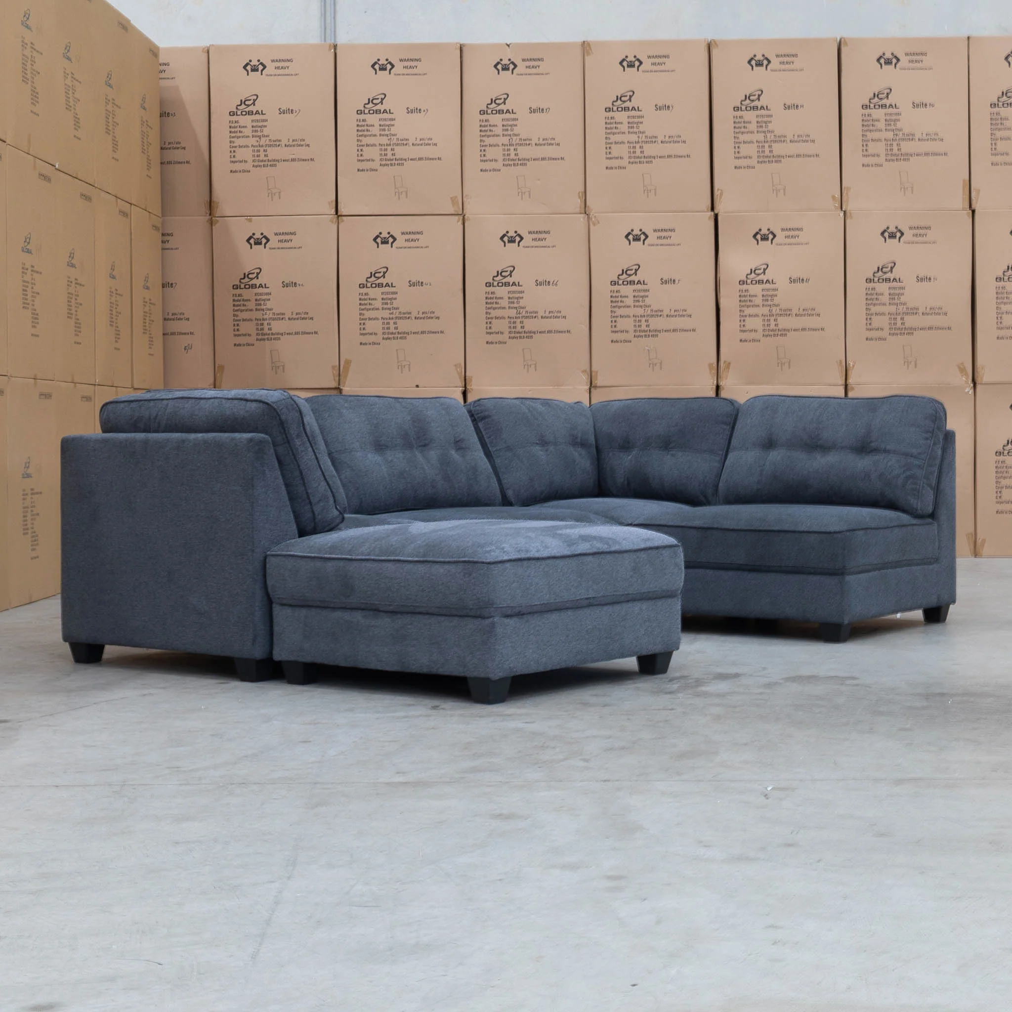 Malta Modular Corner Lounge with Accent Ottoman - Charcoal - Image 3