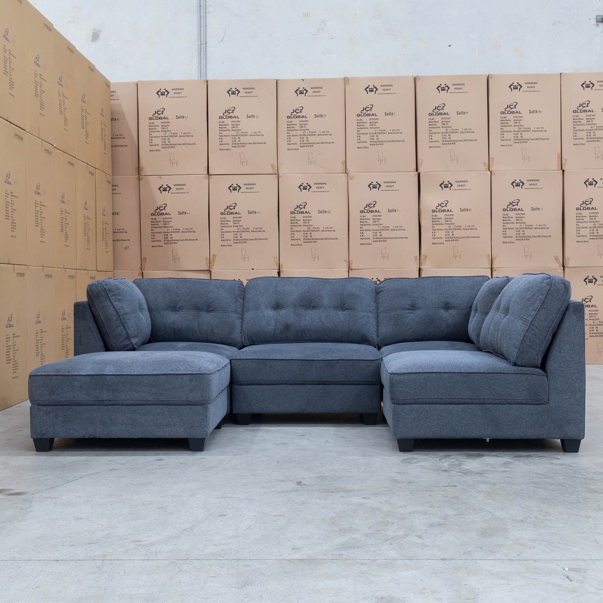 Malta Modular Corner Lounge with Accent Ottoman - Charcoal - Image 4