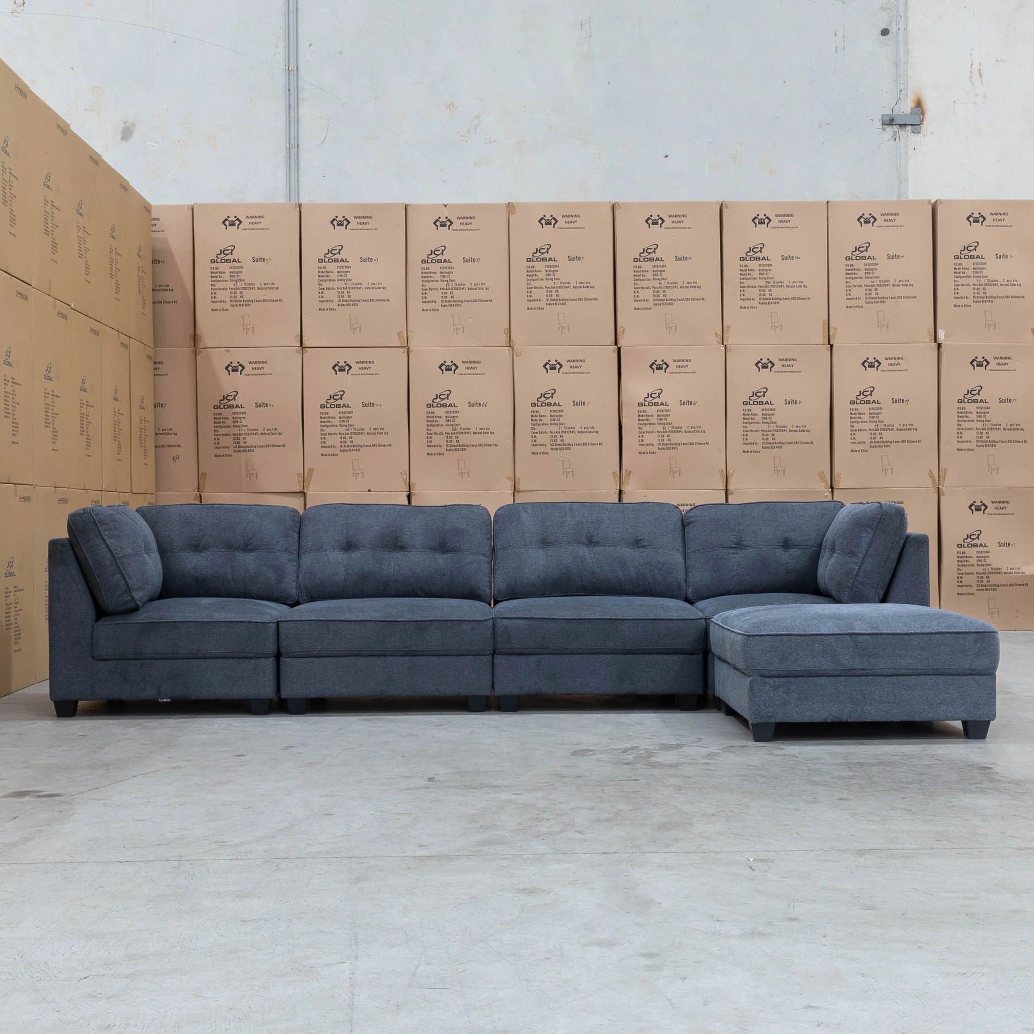 Malta Modular Corner Lounge with Accent Ottoman - Charcoal - Image 5