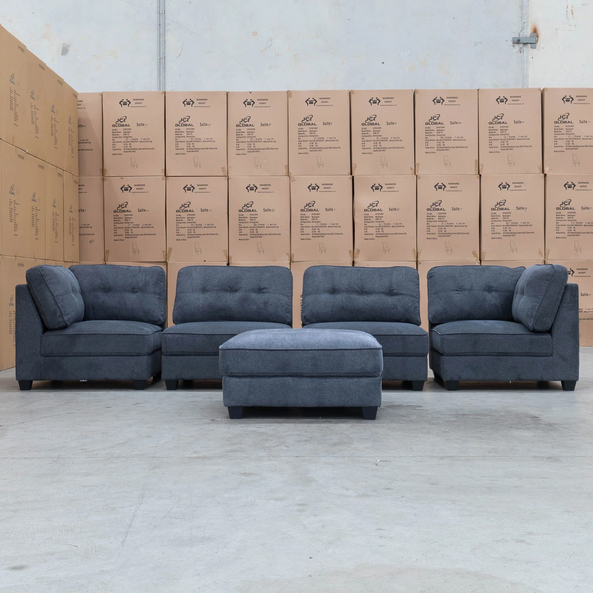 Malta Modular Corner Lounge with Accent Ottoman - Charcoal - Image 6