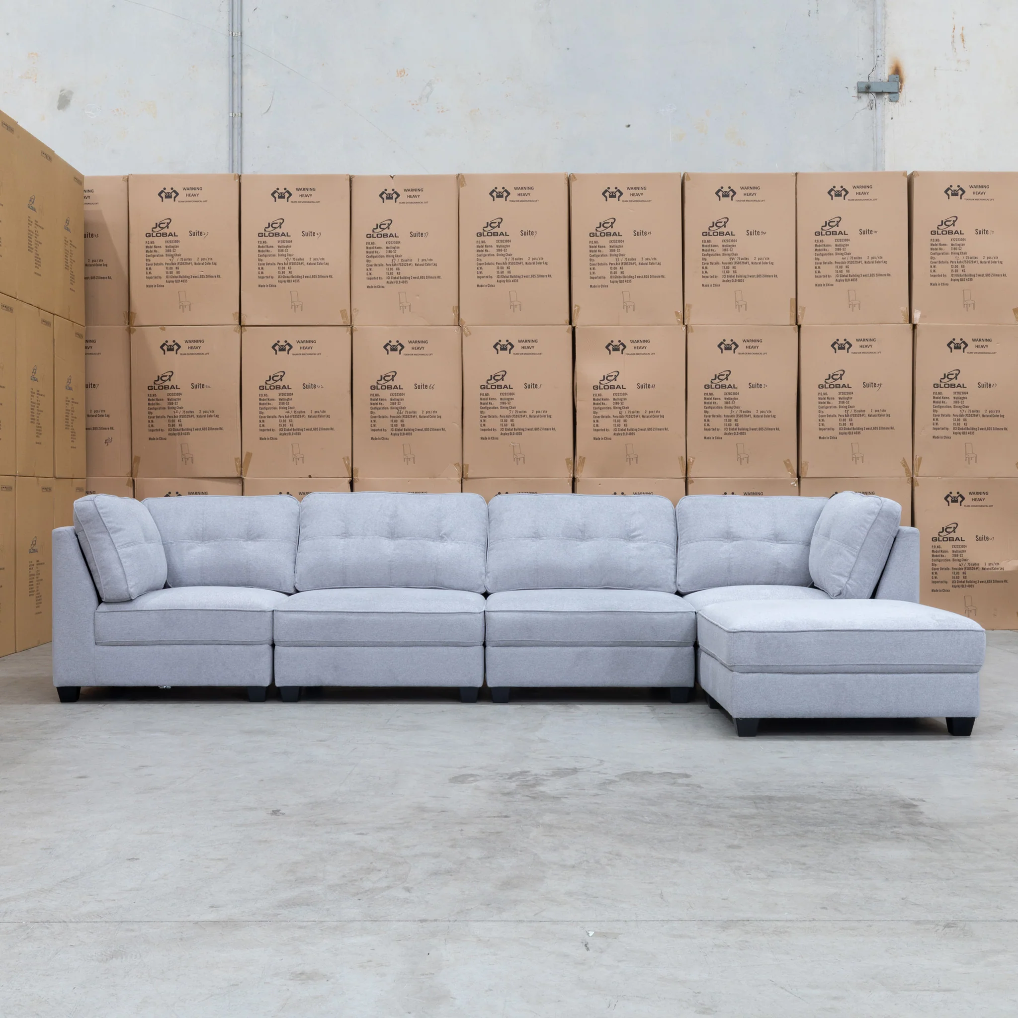 Malta Modular Corner Lounge with Ottoman - Silver - Image 4