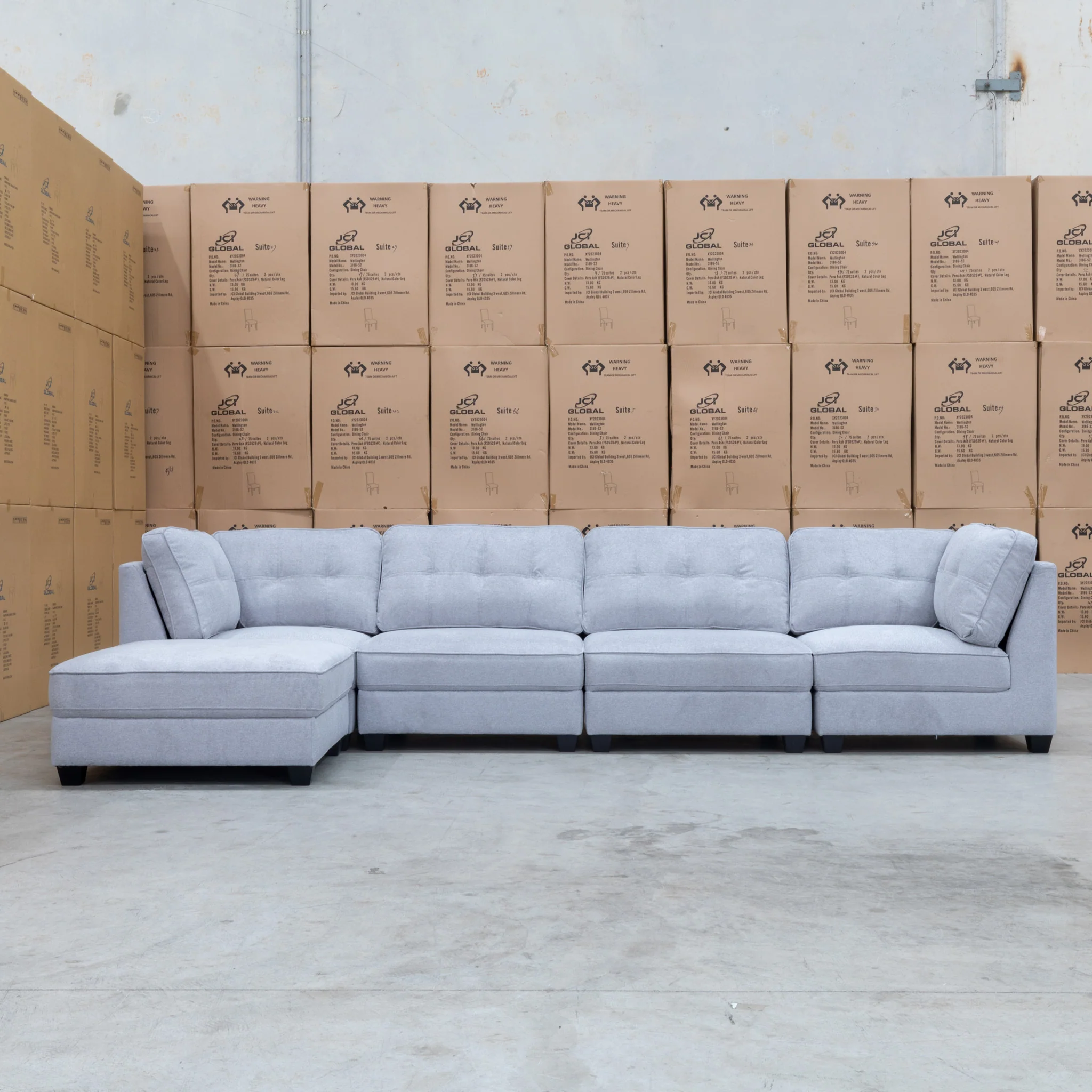 Malta Modular Corner Lounge with Ottoman - Silver - Image 5