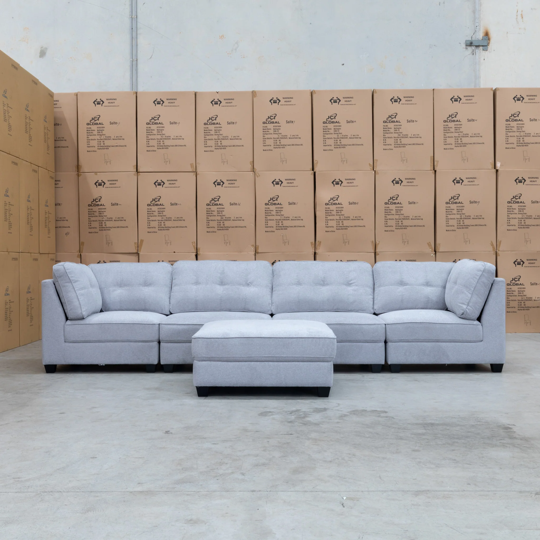 Malta Modular Corner Lounge with Ottoman - Silver - Image 6