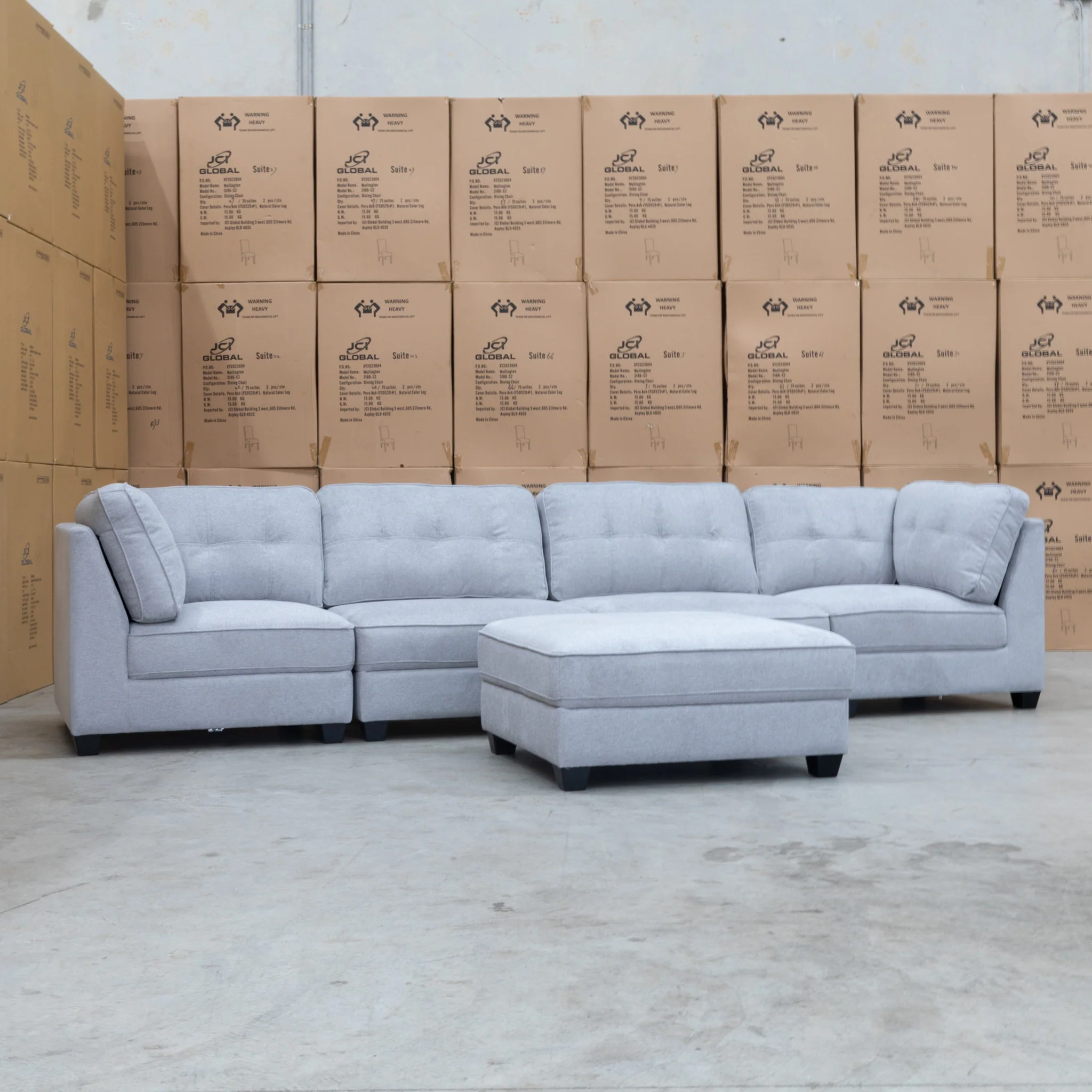 Malta Modular Corner Lounge with Ottoman - Silver - Image 7