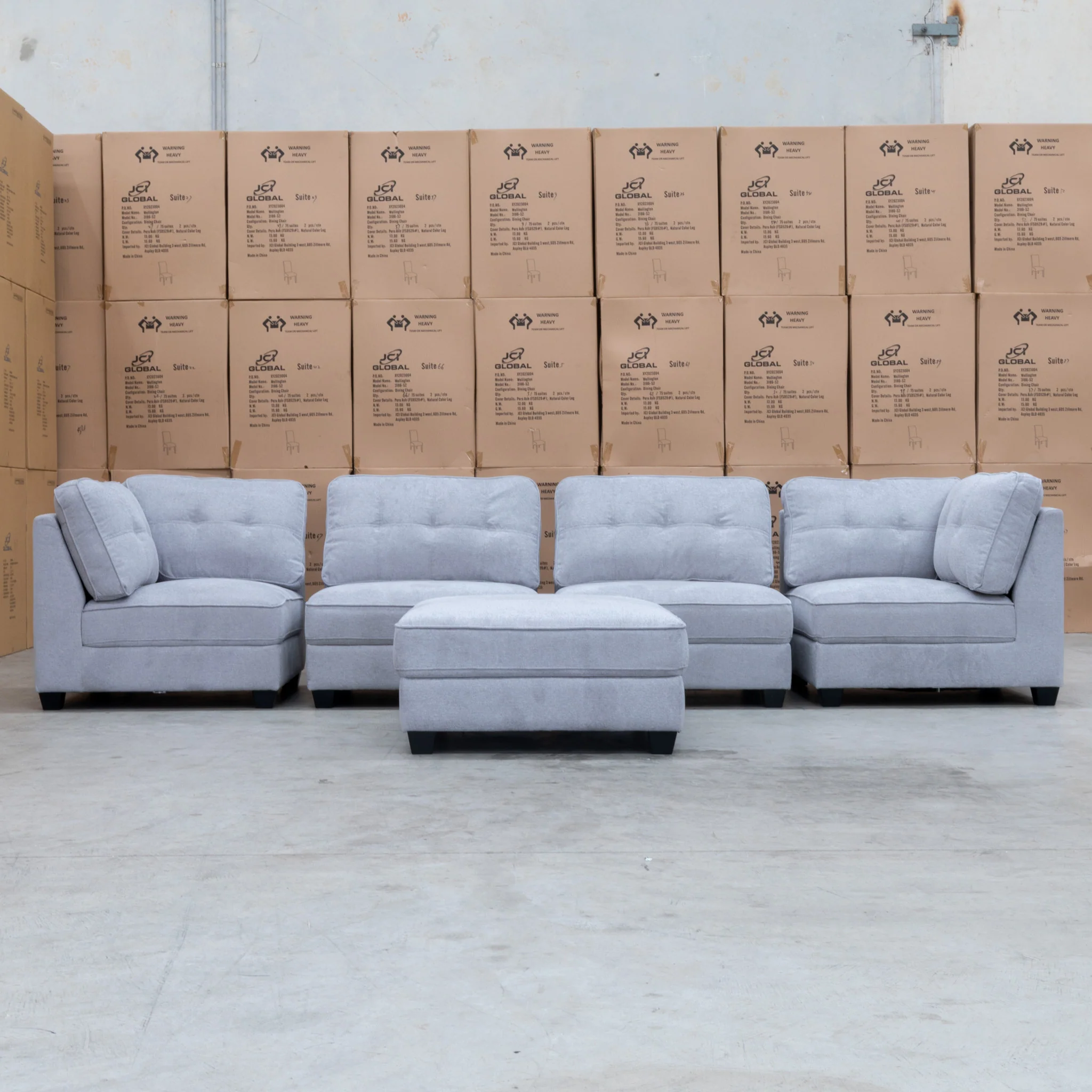 Malta Modular Corner Lounge with Ottoman - Silver - Image 8