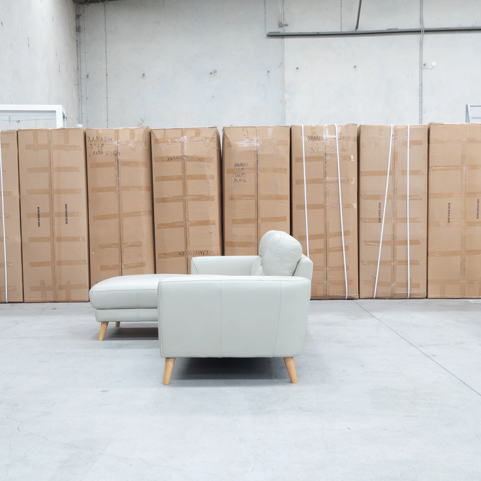 Nevada Three Seat LHF Leather Chaise Lounge - Light Grey - Image 4