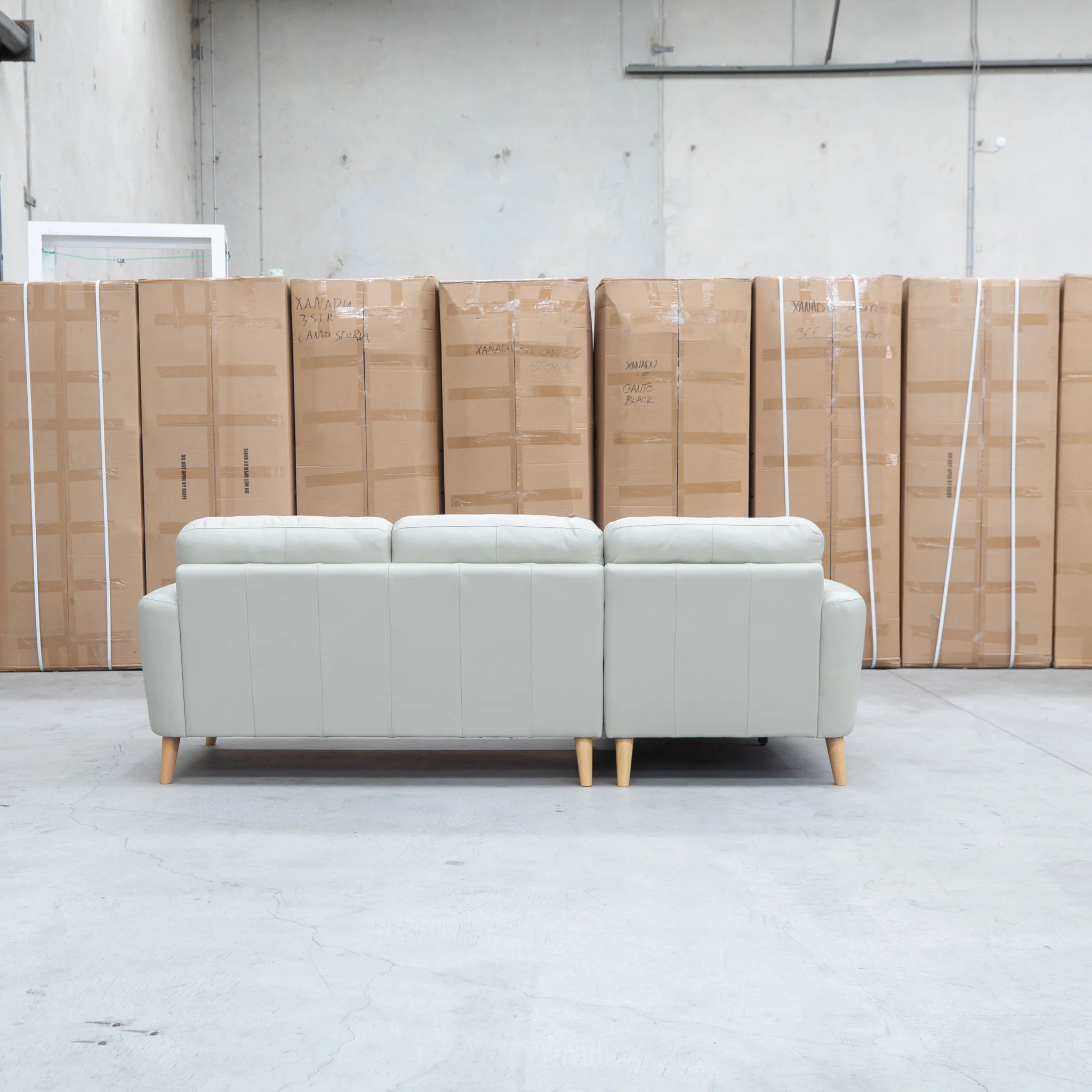 Nevada Three Seat LHF Leather Chaise Lounge - Light Grey - Image 5