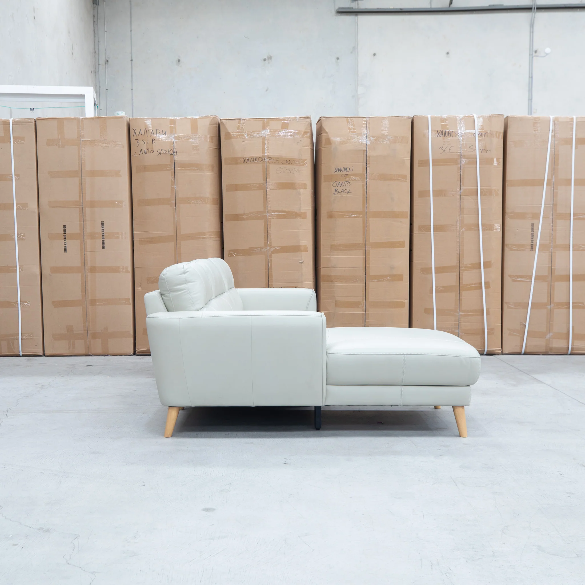 Nevada Three Seat LHF Leather Chaise Lounge - Light Grey - Image 6