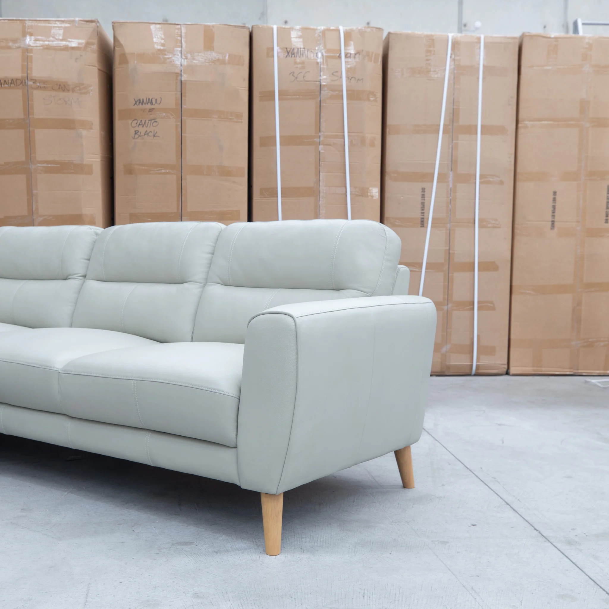 Nevada Three Seat LHF Leather Chaise Lounge - Light Grey - Image 8