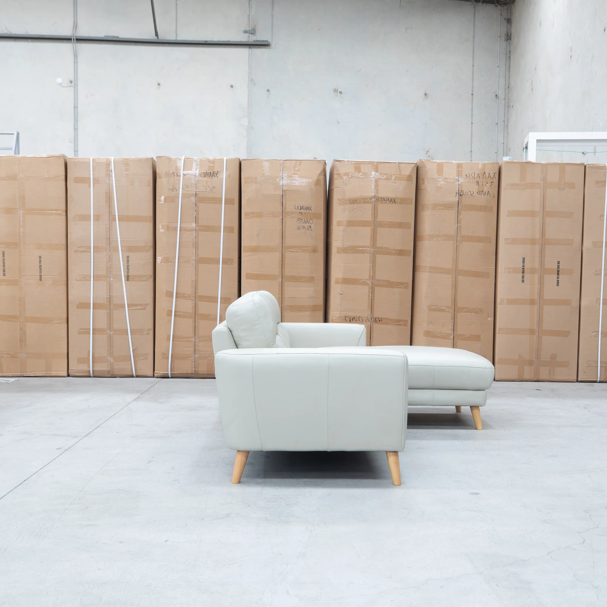 Nevada Three Seat RHF Leather Chaise Lounge - Light Grey - Image 3