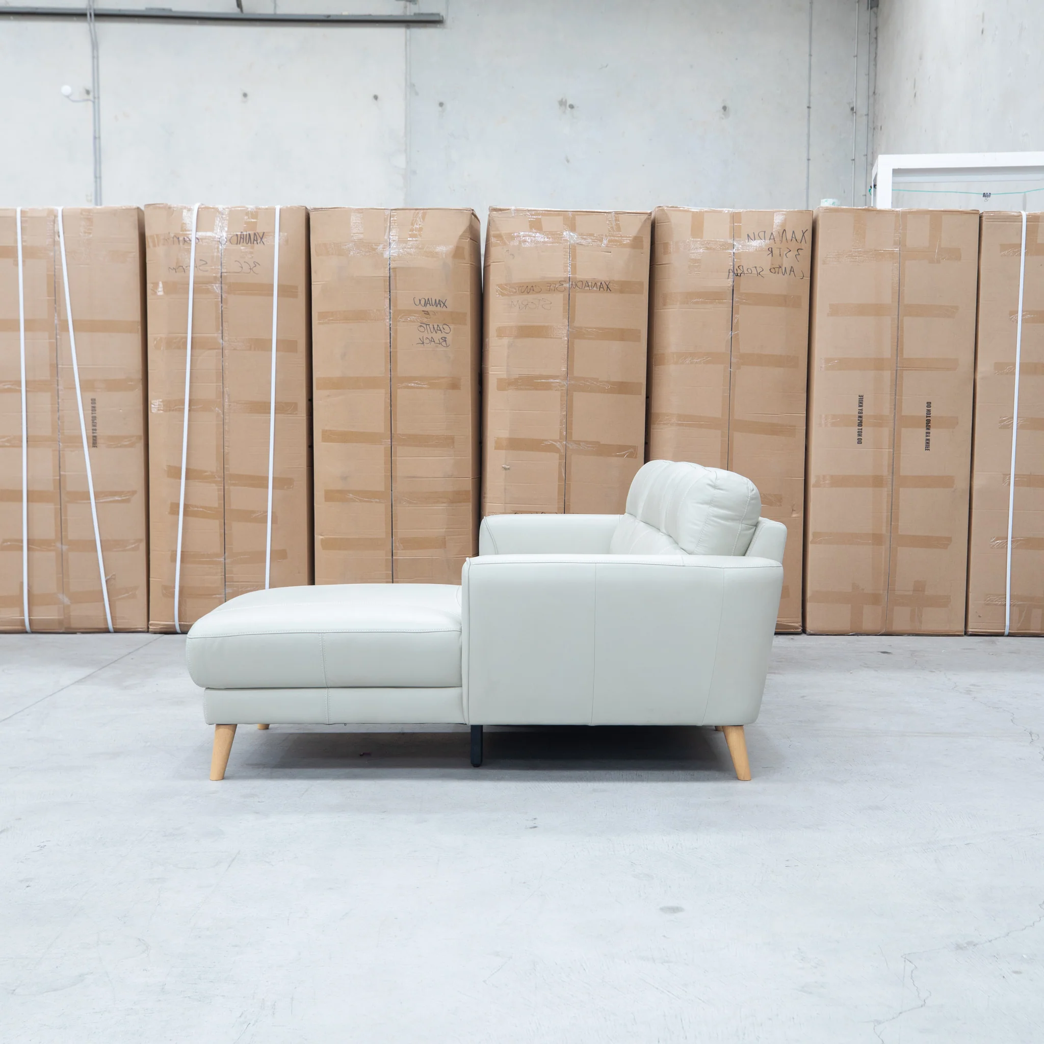 Nevada Three Seat RHF Leather Chaise Lounge - Light Grey - Image 4