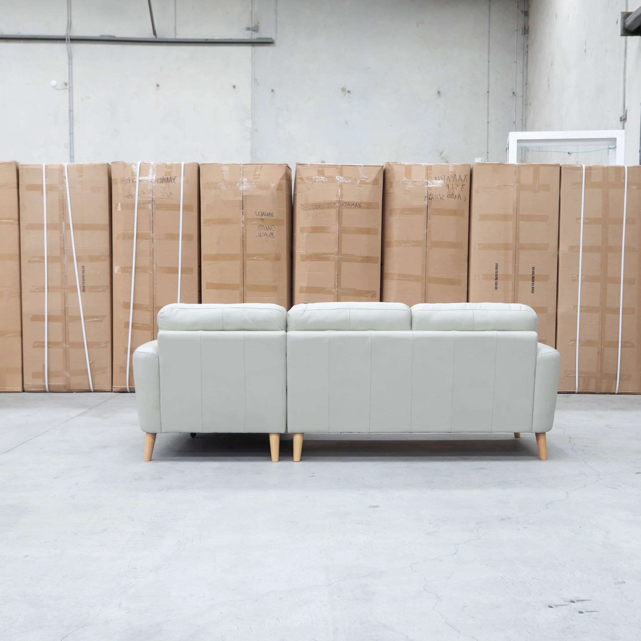 Nevada Three Seat RHF Leather Chaise Lounge - Light Grey - Image 5