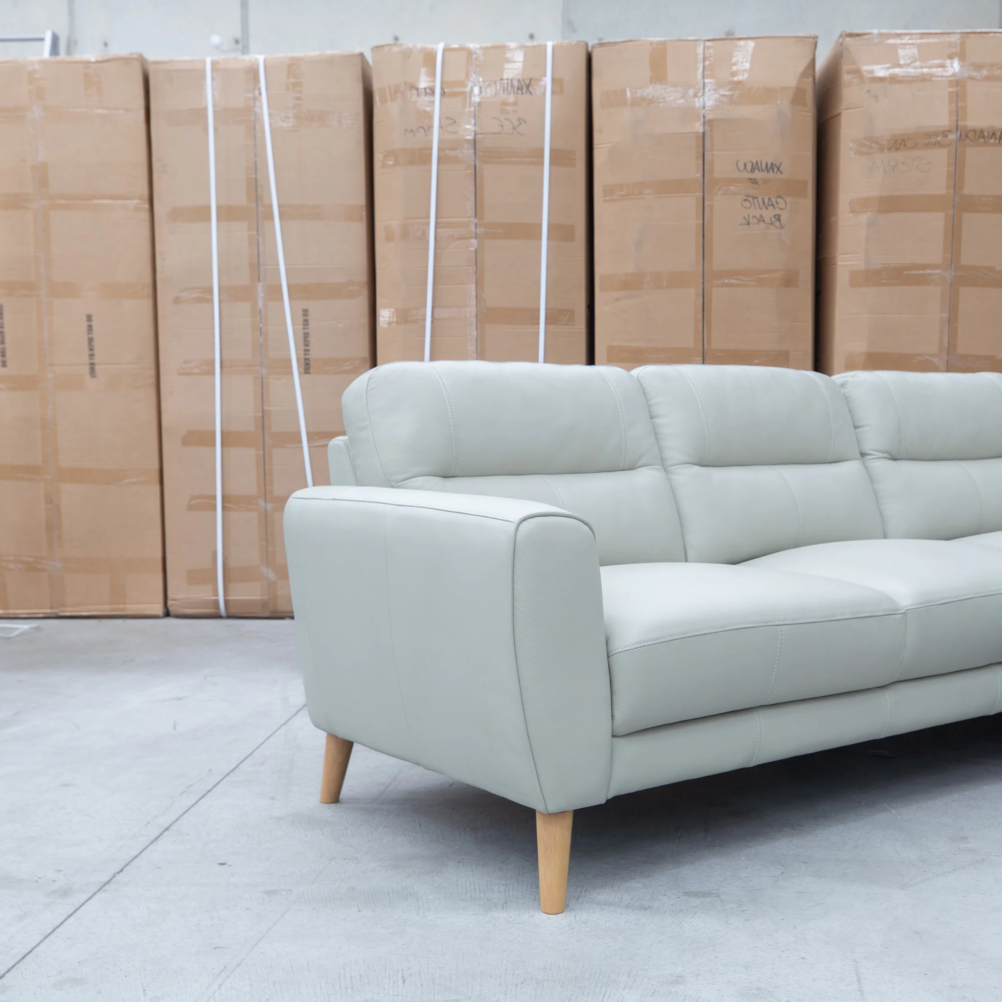 Nevada Three Seat RHF Leather Chaise Lounge - Light Grey - Image 7