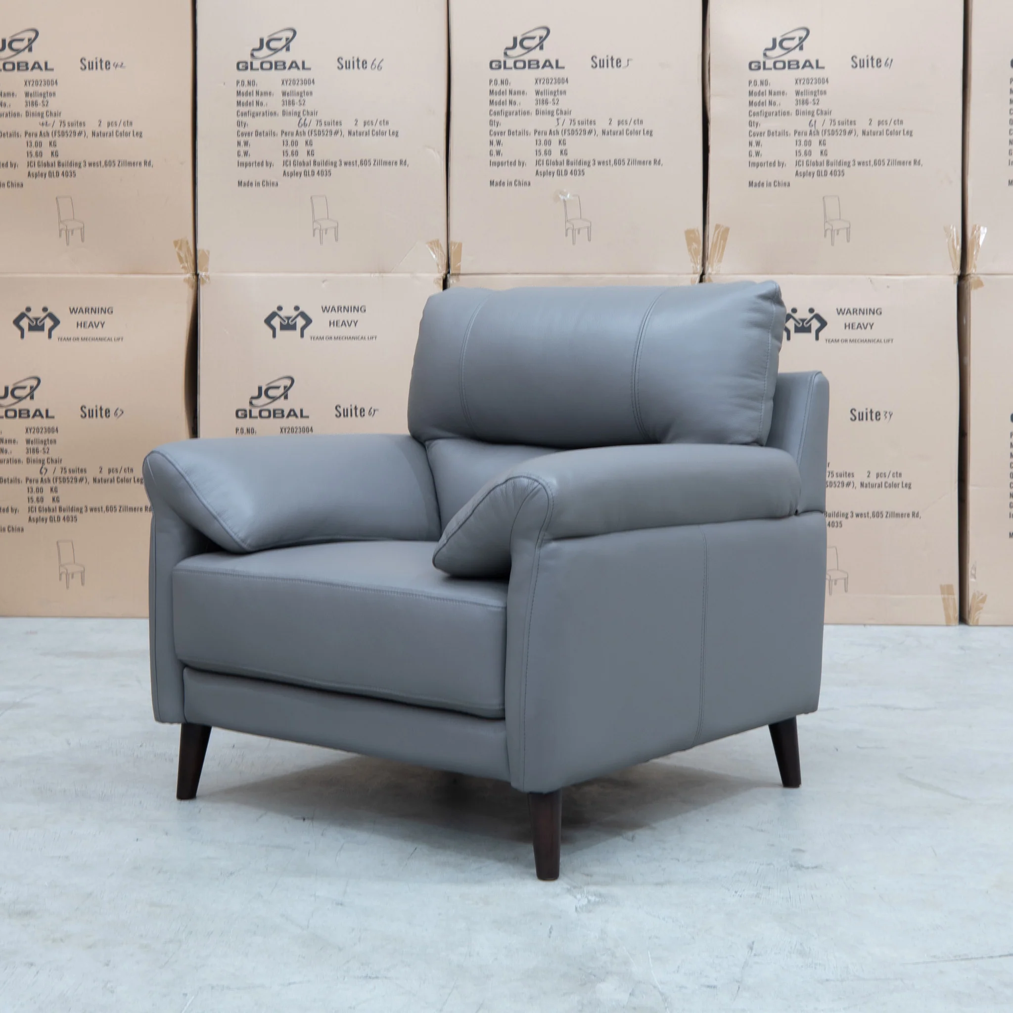 Sabino Leather Single Armchair - Dark Grey - Image 3