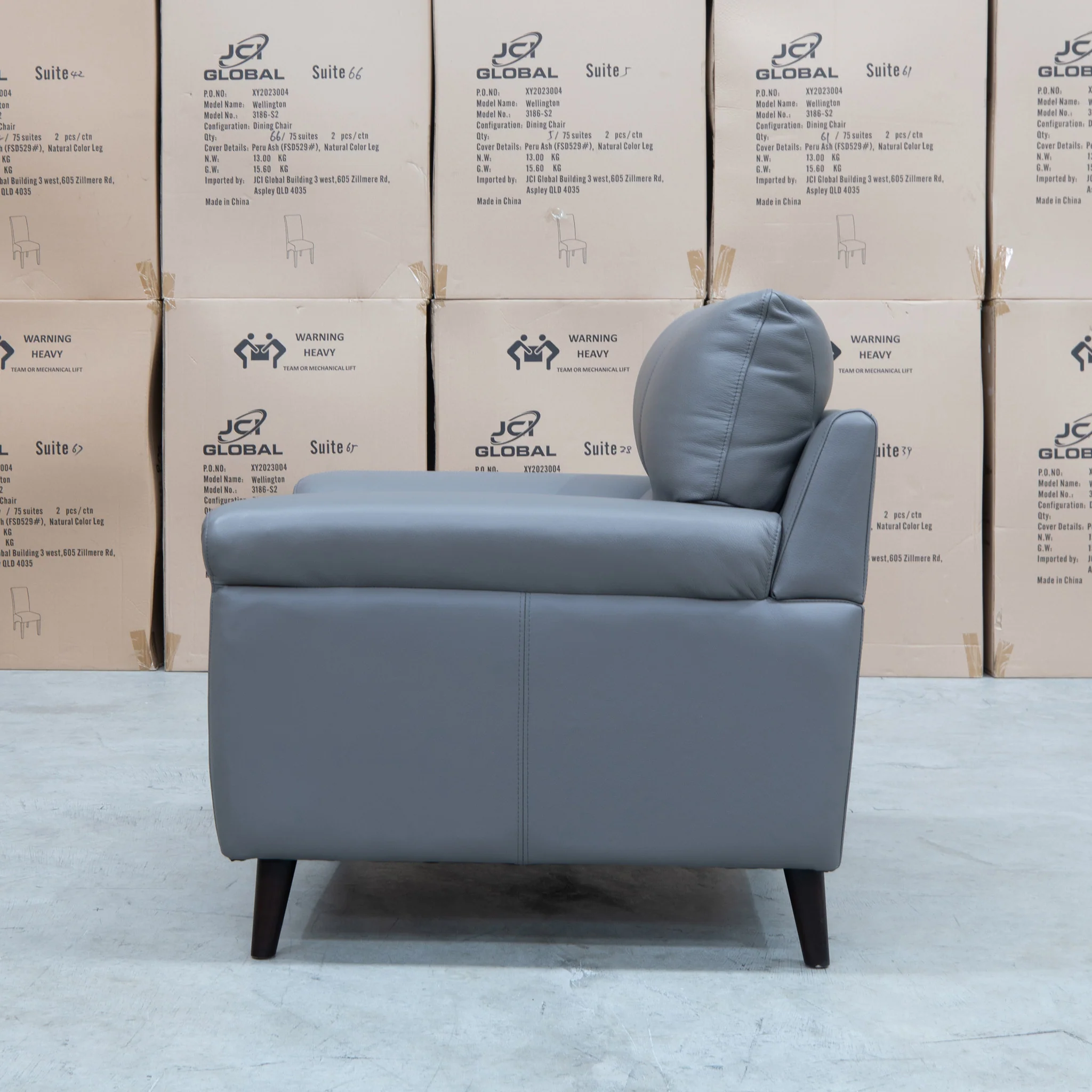 Sabino Leather Single Armchair - Dark Grey - Image 4