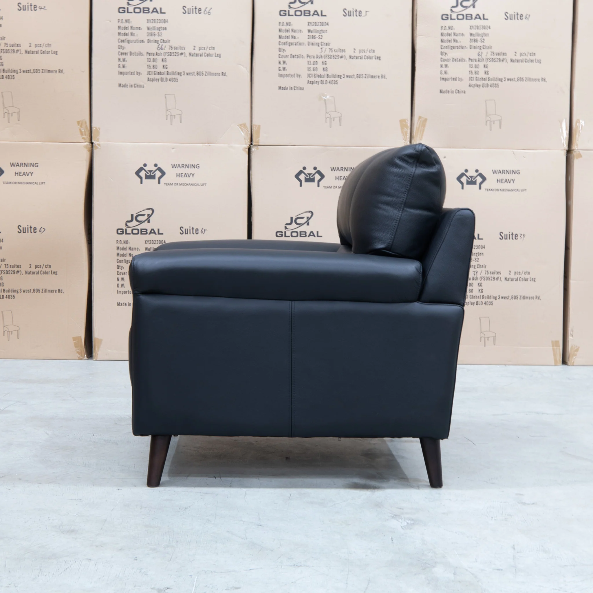 Sabino Leather Single Armchair - Jet Black - Image 3