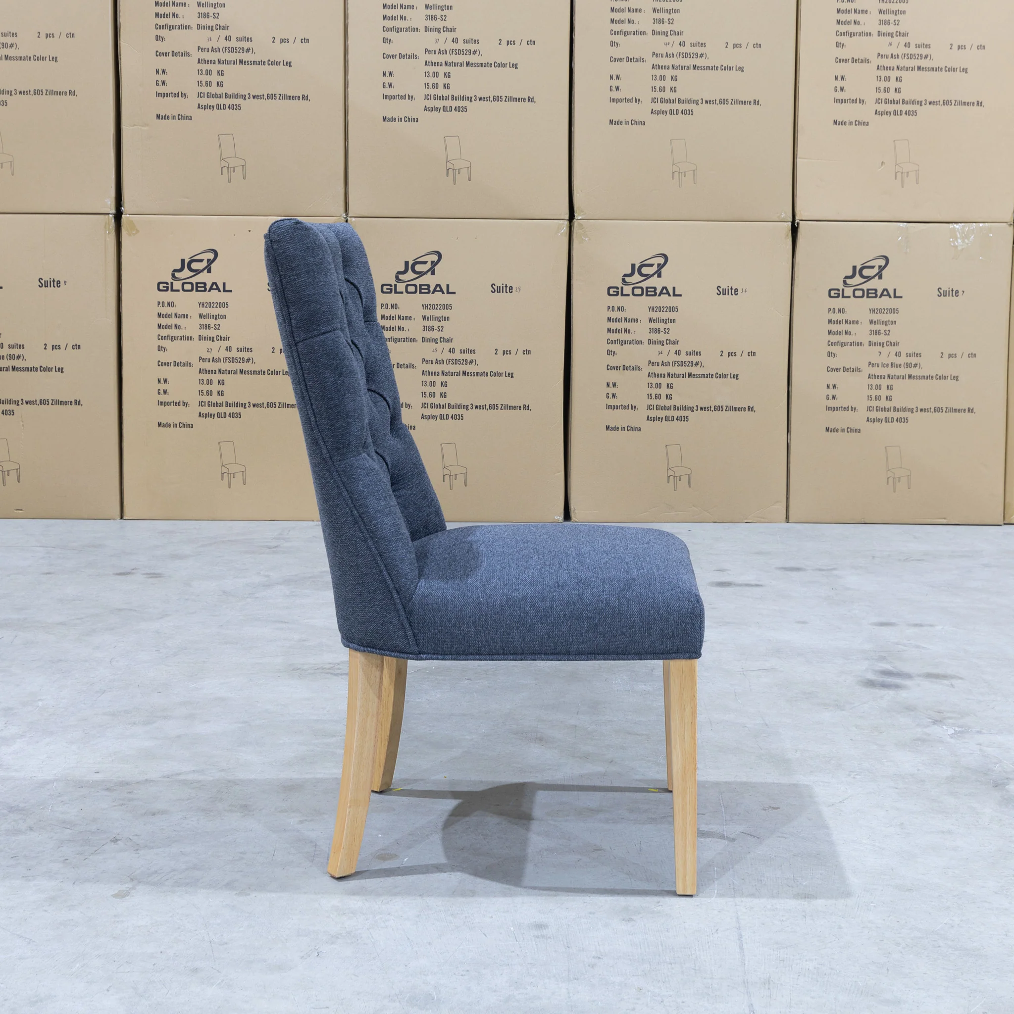 Semillon Upholstered Natural Frame Dining Chair - Charcoal - Image 3