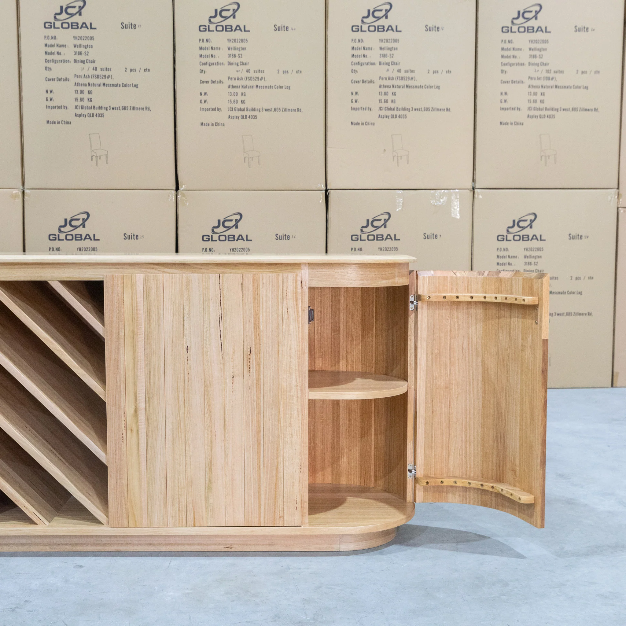 Semillon New Zealand Ash Buffet with Wine Storage - Natural - Image 3