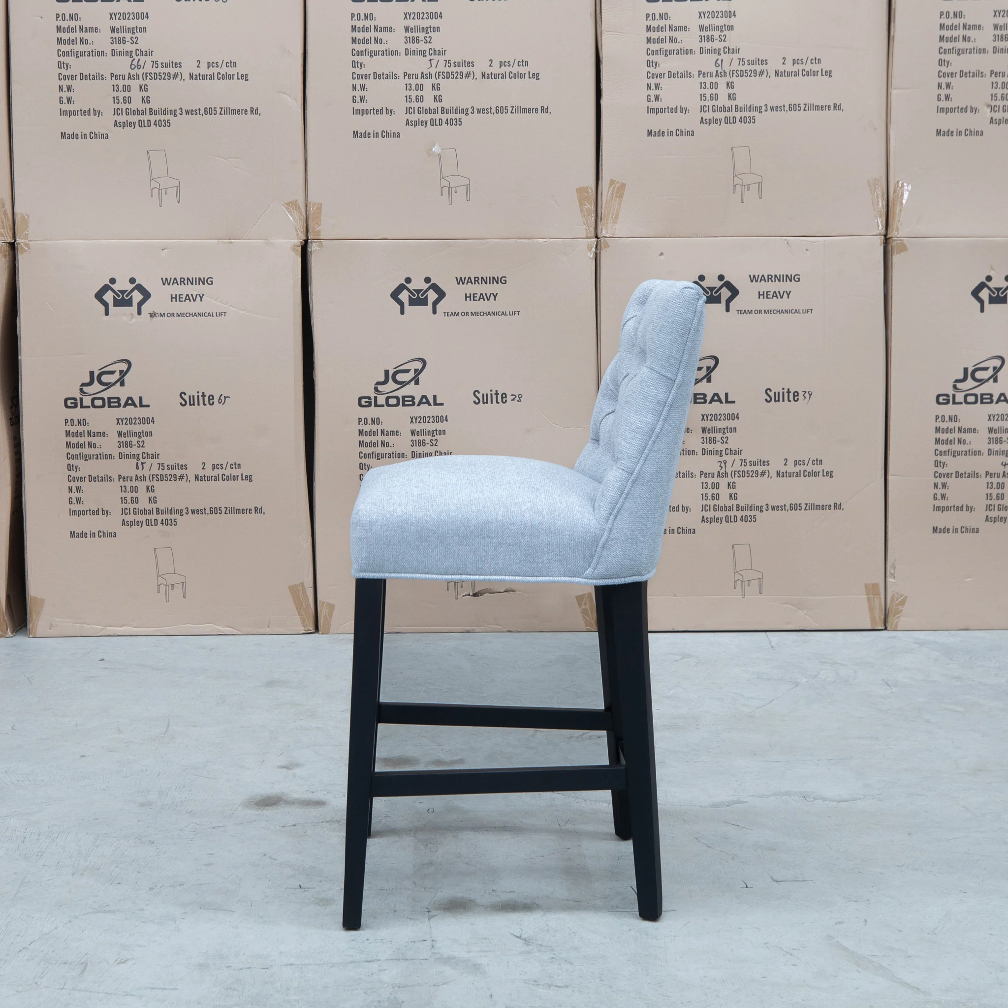 Semillon Upholstered Black Frame Bar Stool - Silver - Image 3