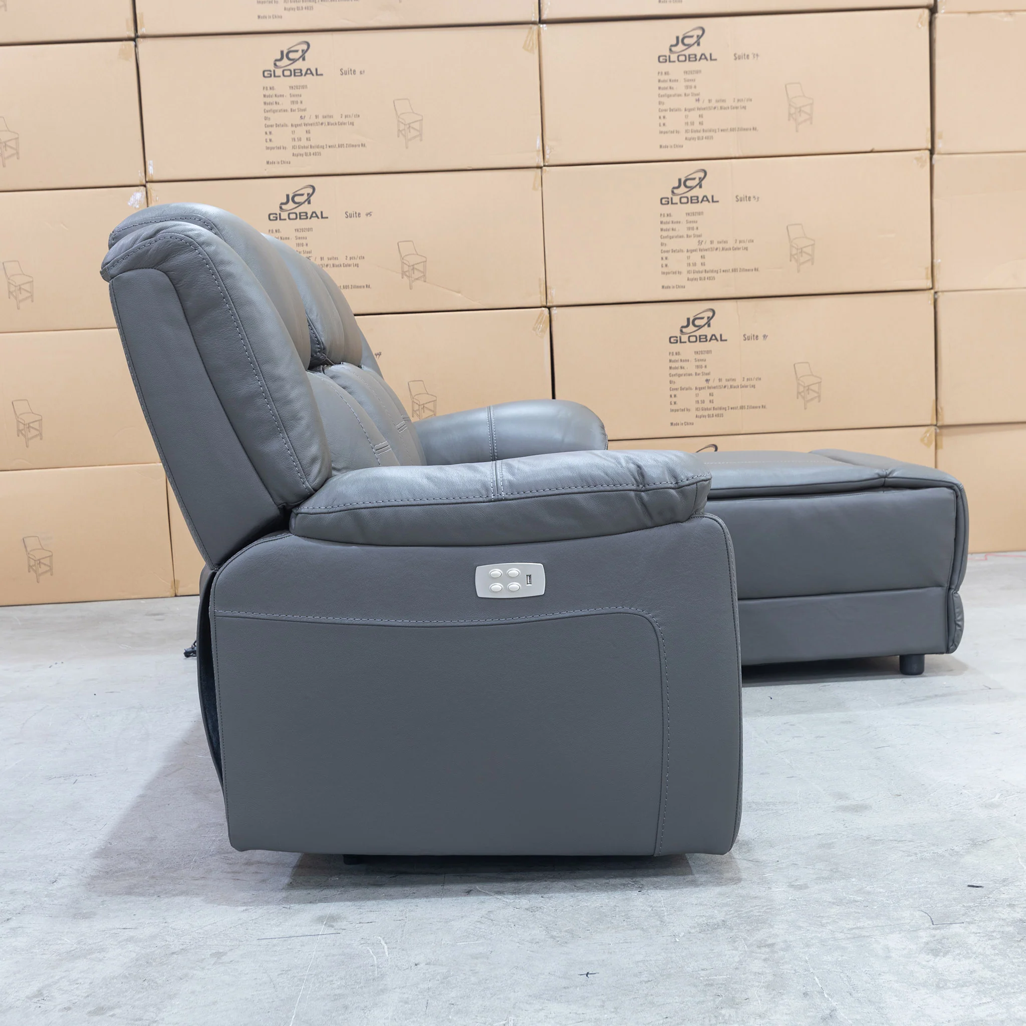 Venus Three Seater Dual-Motor Chaise Recliner Lounge - Storm Leather - Image 13
