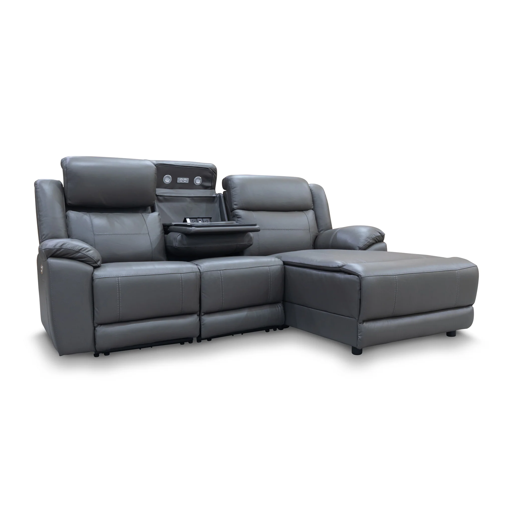 Venus Three Seater Dual-Motor Chaise Recliner Lounge - Storm Leather - Image 15