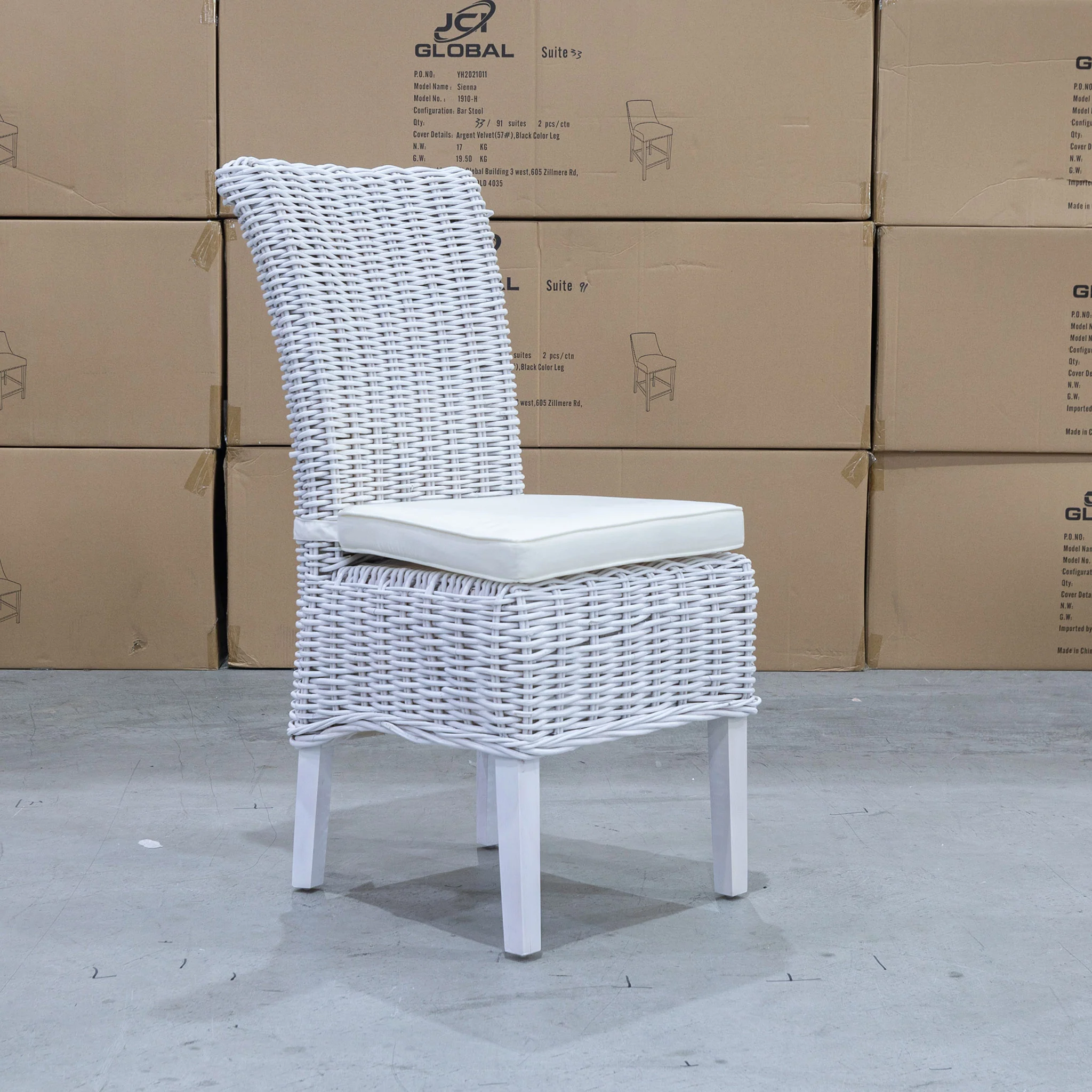 White Wash Wicker Dining Chair - White - WW-179 - Image 3