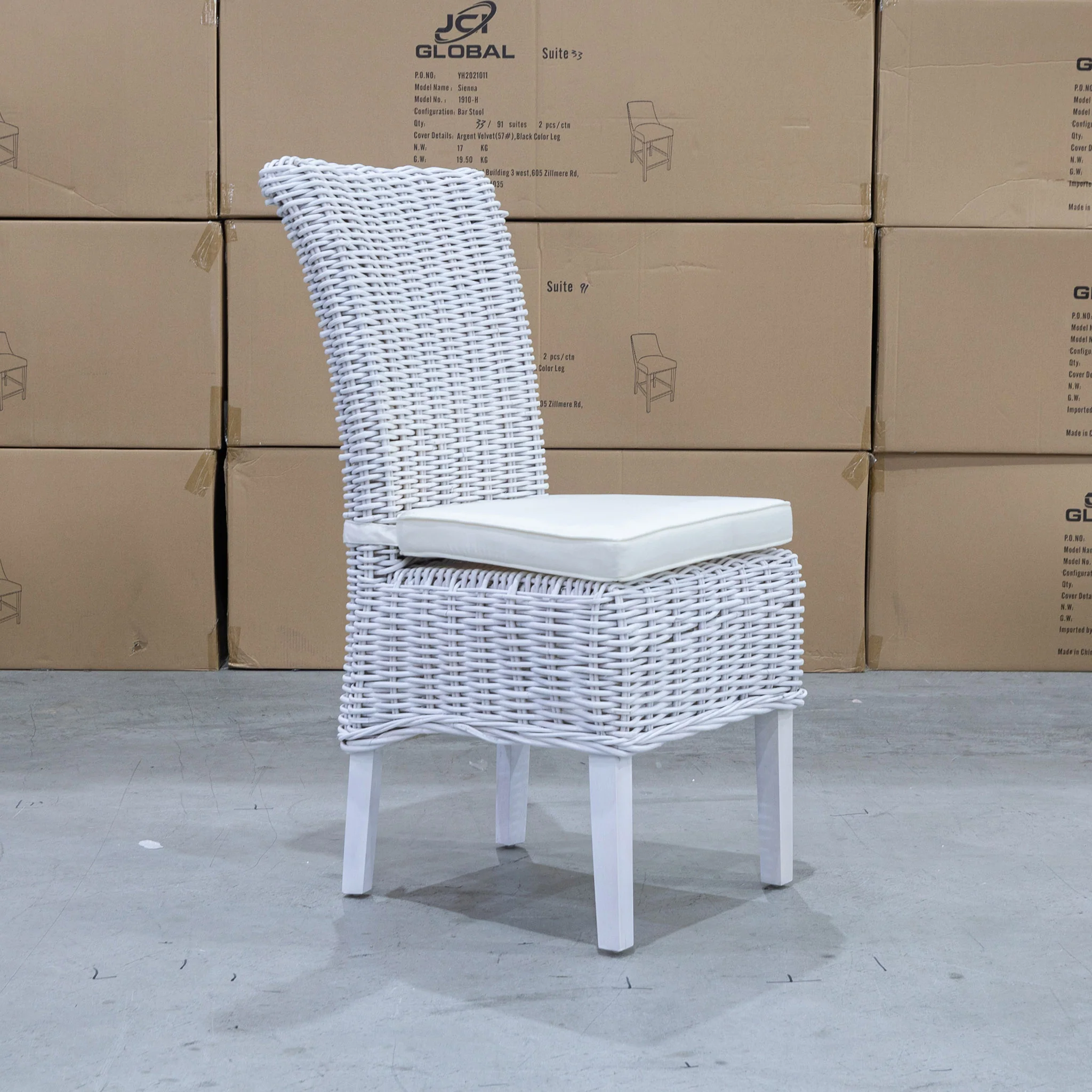 White Wash Wicker Dining Chair - White - WW-179 - Image 4
