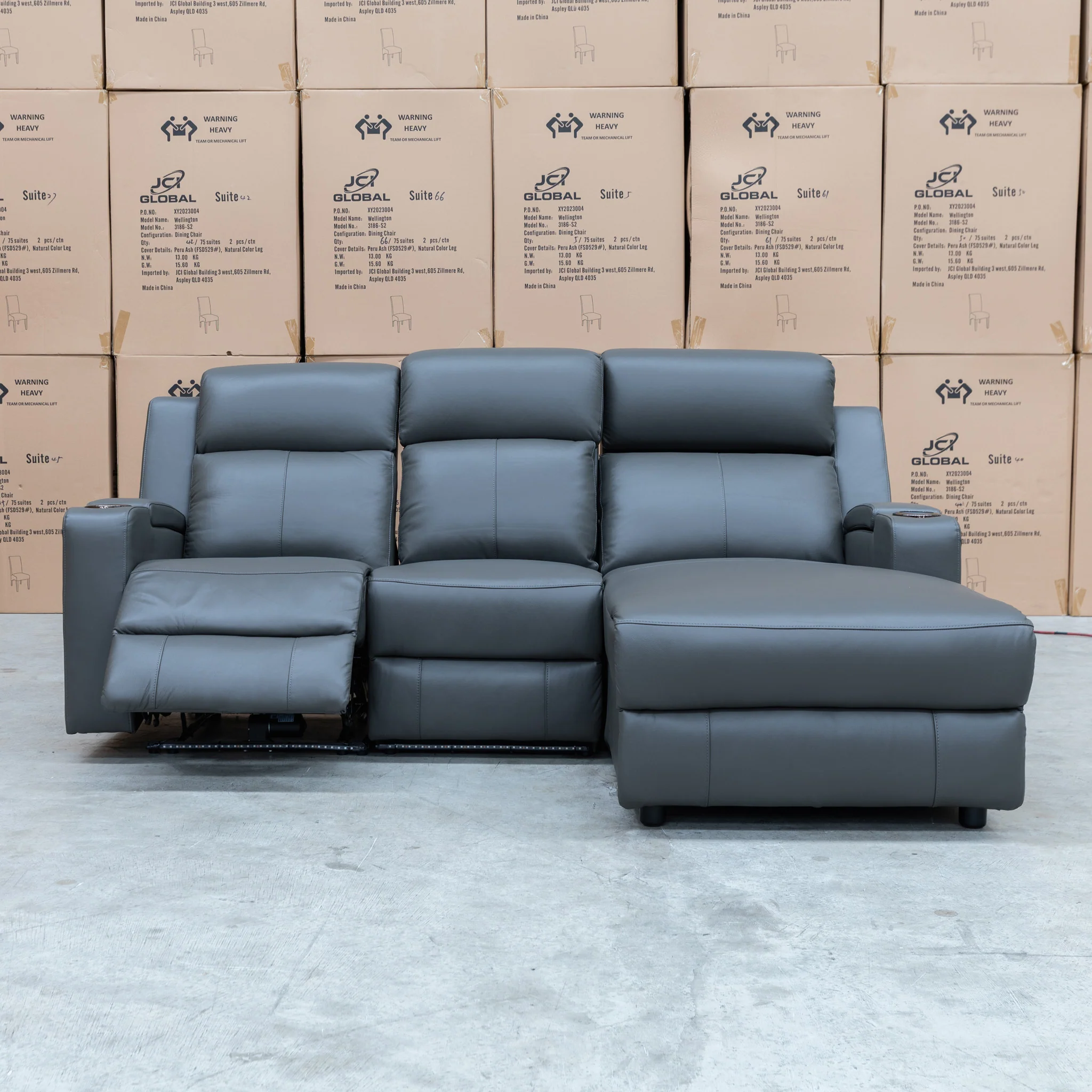 Xanadu Dual Motor Electric Chaise Lounge - Storm Leather - Image 10