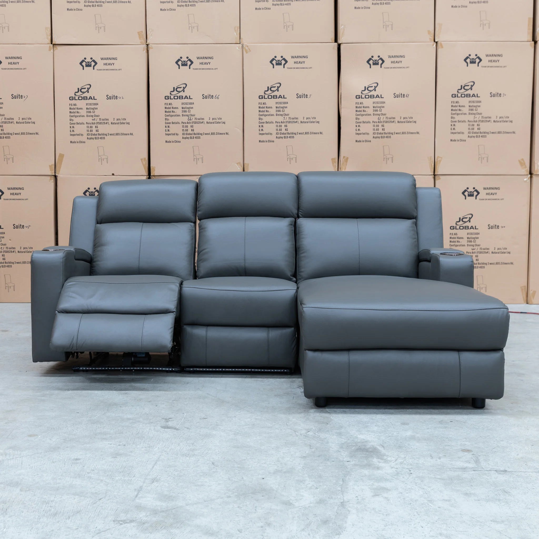 Xanadu Dual Motor Electric Chaise Lounge - Storm Leather - Image 11