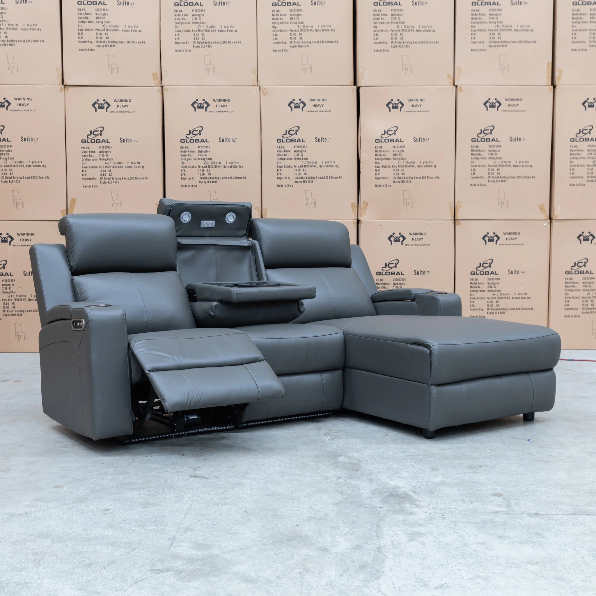 Xanadu Dual Motor Electric Chaise Lounge - Storm Leather - Image 12