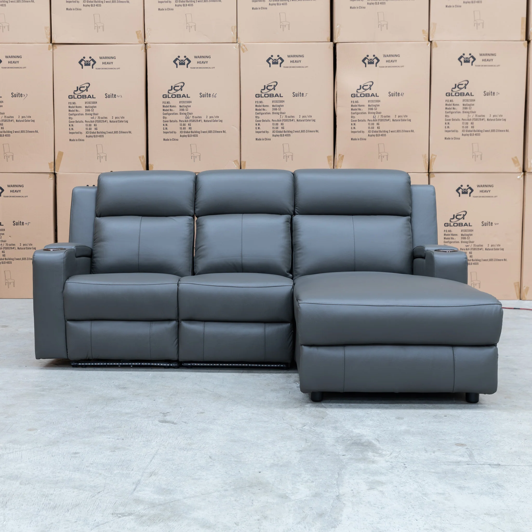 Xanadu Dual Motor Electric Chaise Lounge - Storm Leather - Image 13