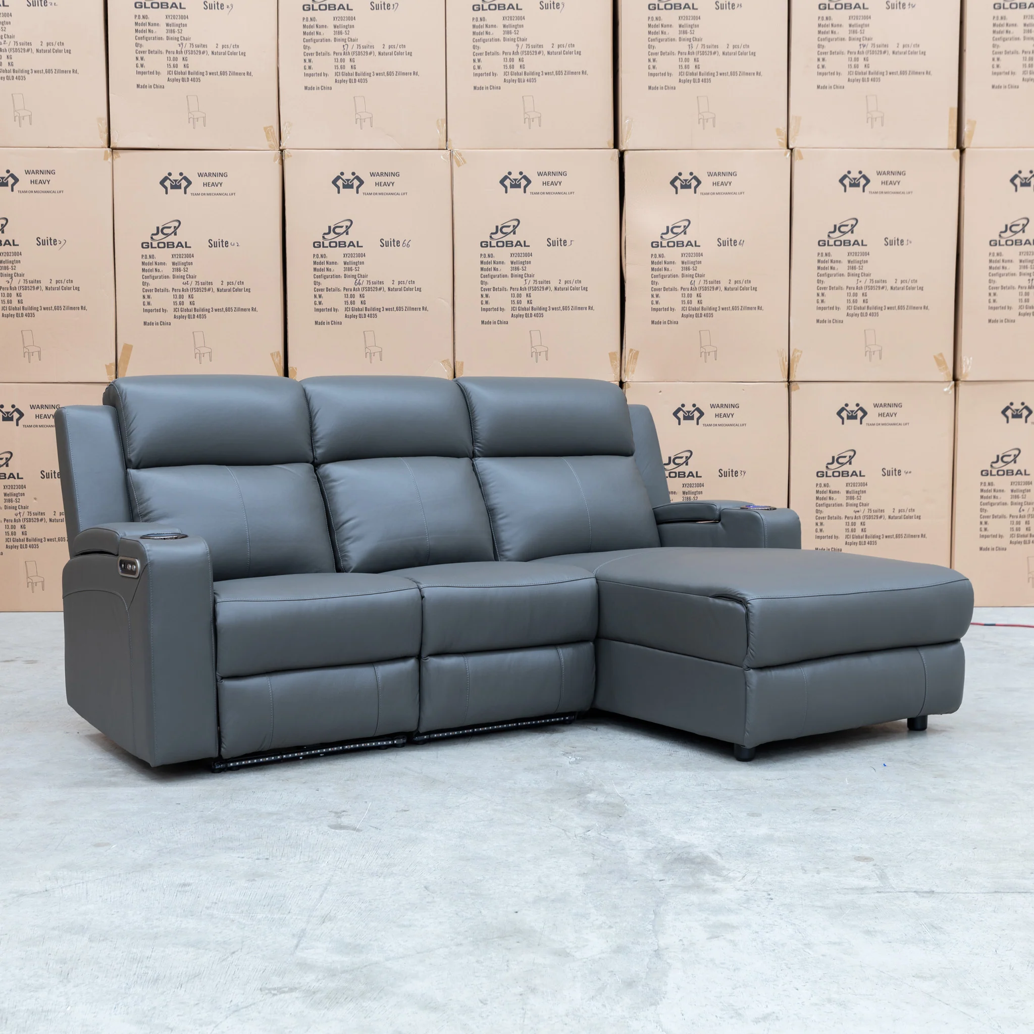 Xanadu Dual Motor Electric Chaise Lounge - Storm Leather - Image 14