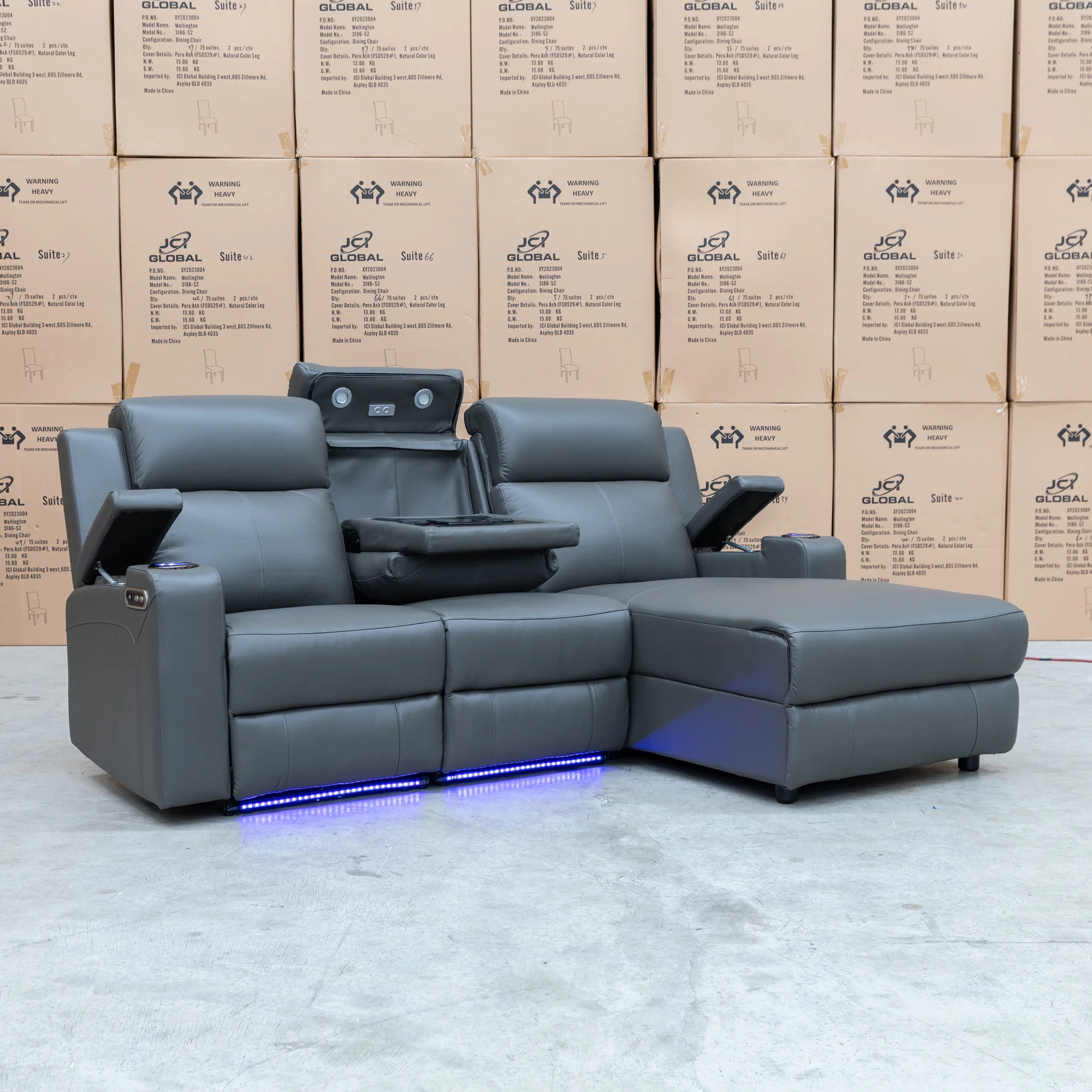 Xanadu Dual Motor Electric Chaise Lounge - Storm Leather - Image 15