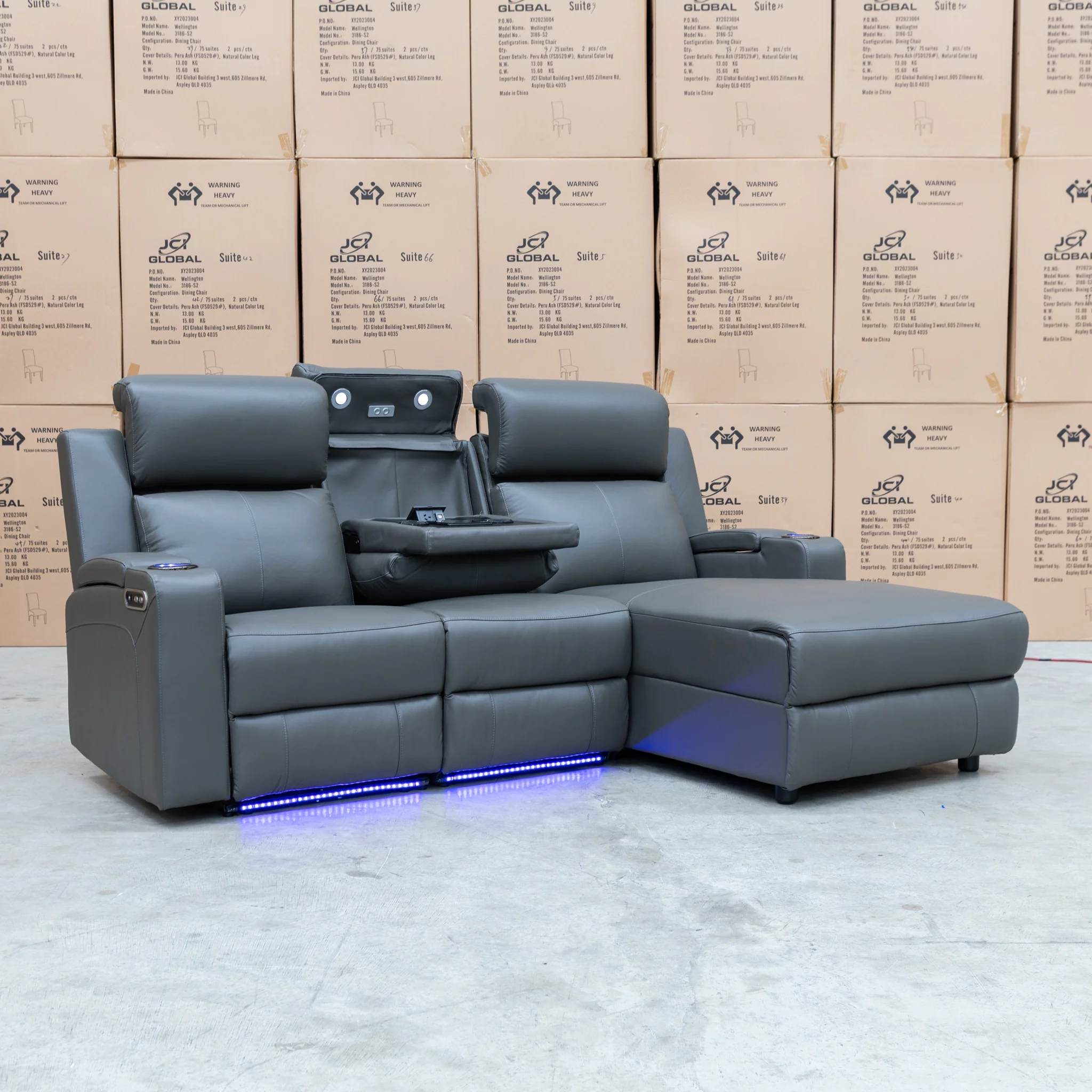 Xanadu Dual Motor Electric Chaise Lounge - Storm Leather - Image 17