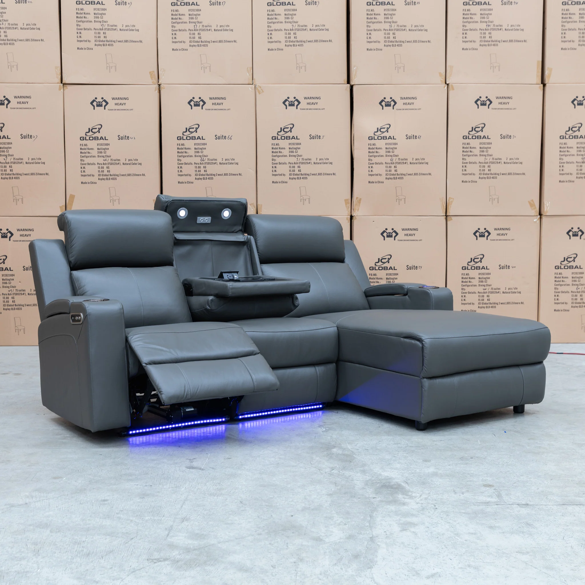 Xanadu Dual Motor Electric Chaise Lounge - Storm Leather - Image 18