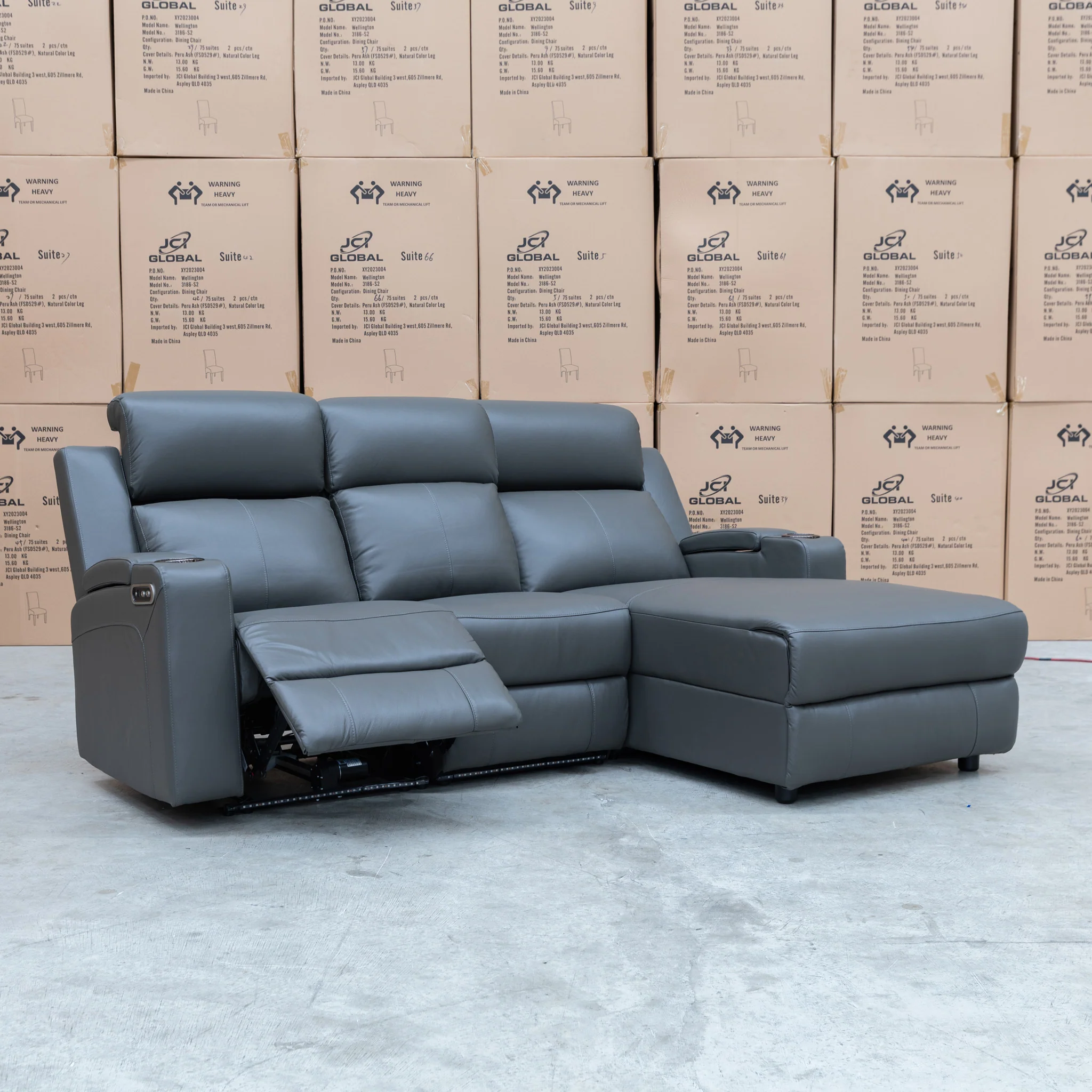 Xanadu Dual Motor Electric Chaise Lounge - Storm Leather - Image 19