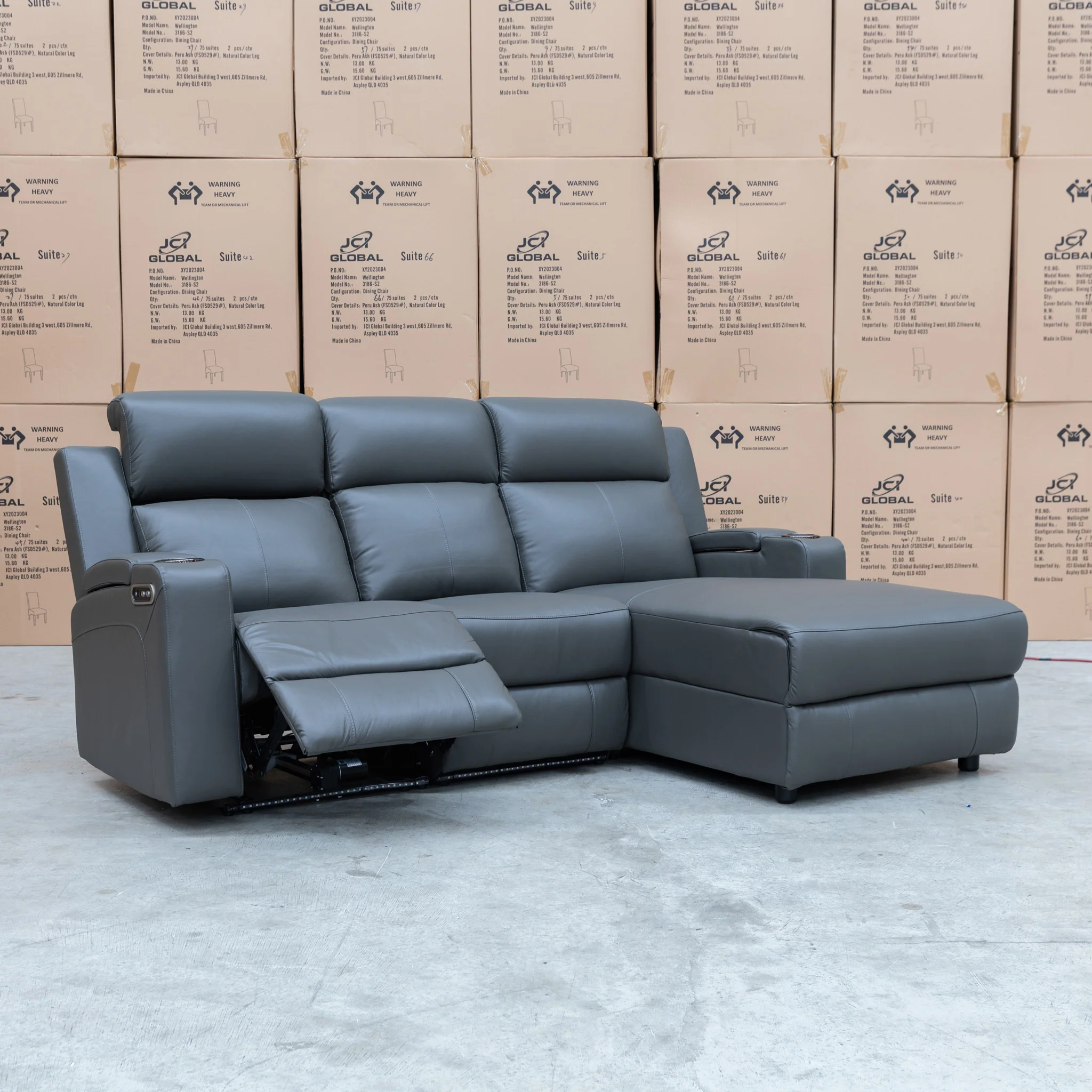 Xanadu Dual Motor Electric Chaise Lounge - Storm Leather - Image 20