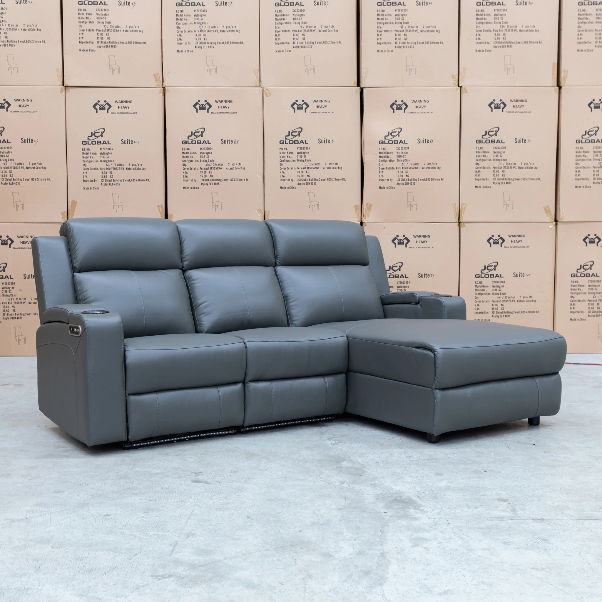 Xanadu Dual Motor Electric Chaise Lounge - Storm Leather - Image 21