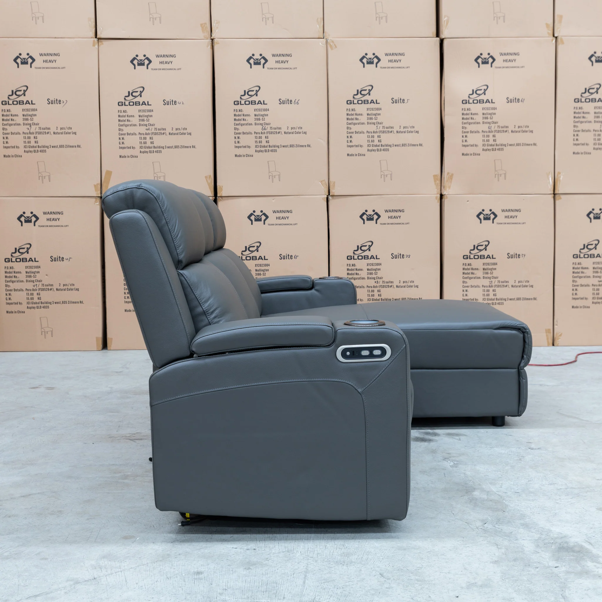 Xanadu Dual Motor Electric Chaise Lounge - Storm Leather - Image 22