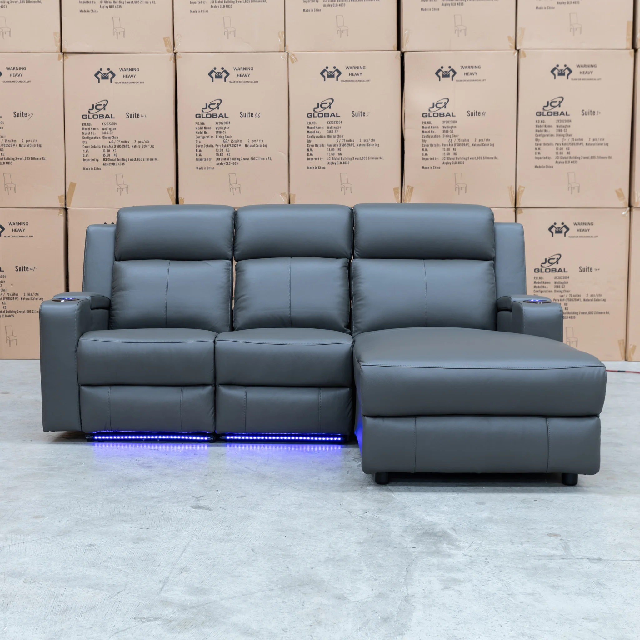 Xanadu Dual Motor Electric Chaise Lounge - Storm Leather - Image 3