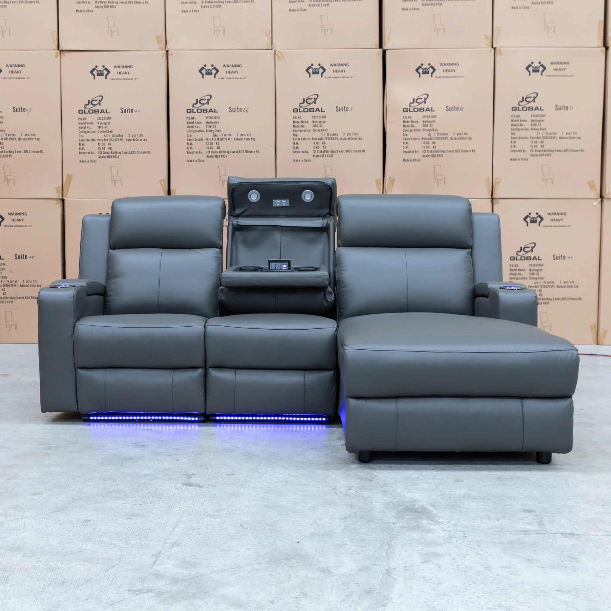 Xanadu Dual Motor Electric Chaise Lounge - Storm Leather - Image 4