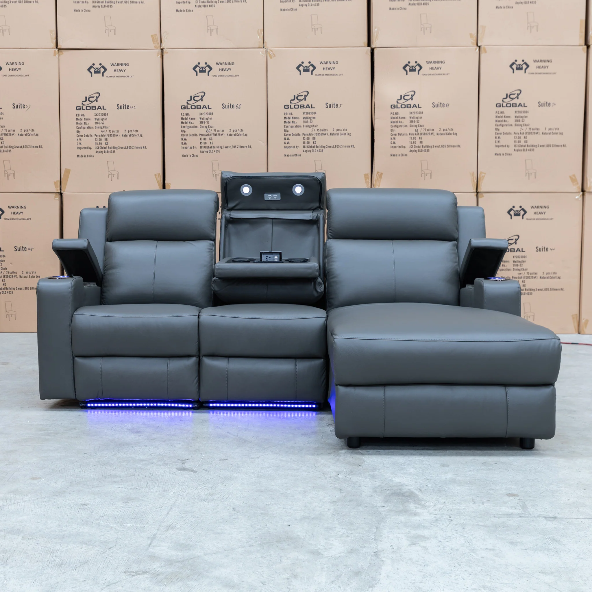 Xanadu Dual Motor Electric Chaise Lounge - Storm Leather - Image 5