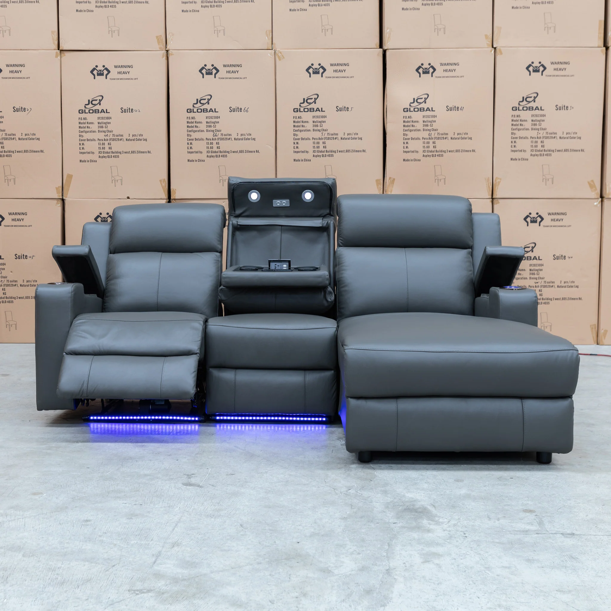 Xanadu Dual Motor Electric Chaise Lounge - Storm Leather - Image 6